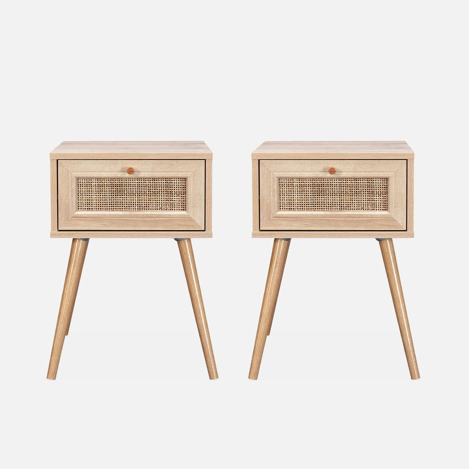 Lot De 2 Tables De Chevet Effet Bois Et Cannage â Image 4