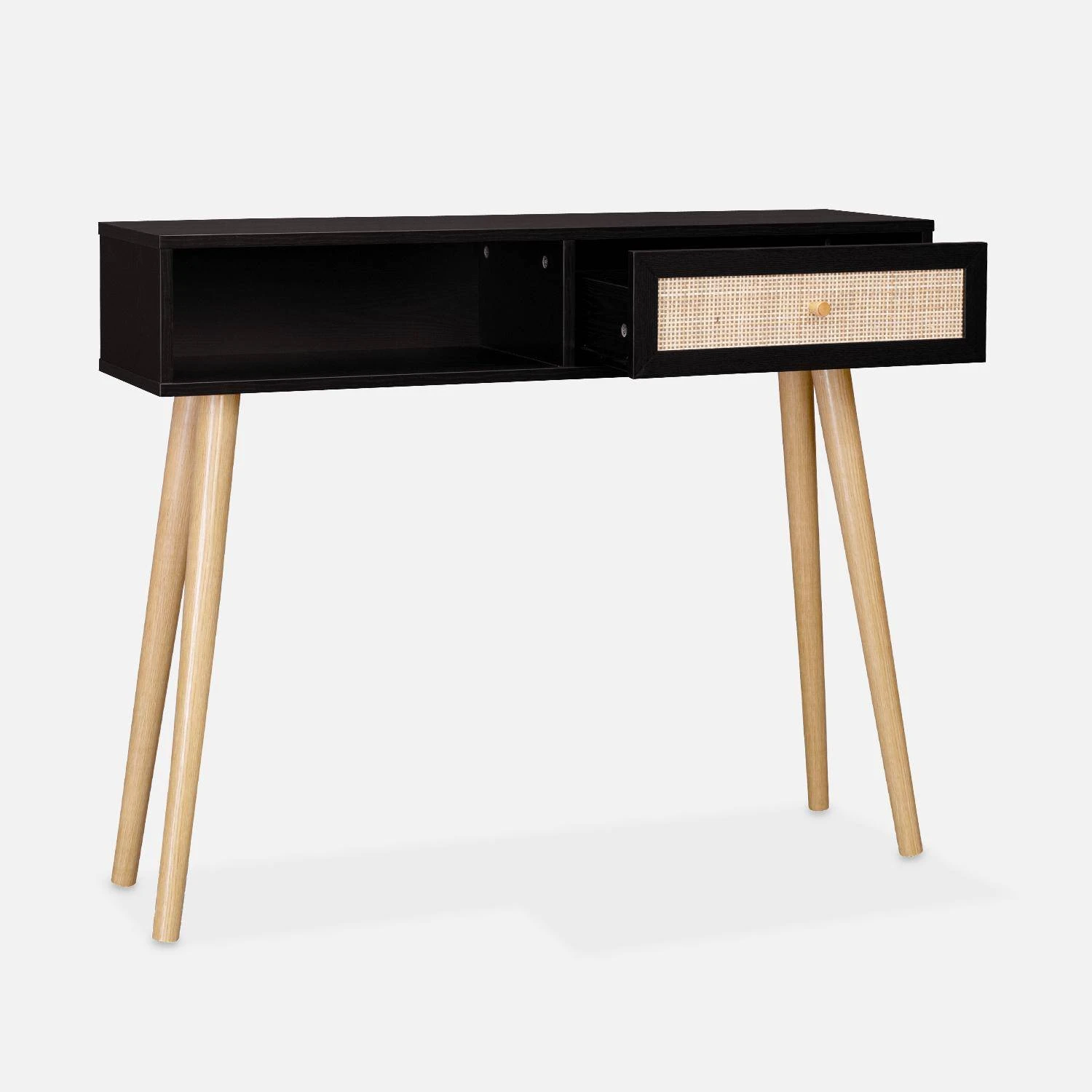 Console Scandinave Effet Bois Et Cannage Couleur : Noir â Image 4