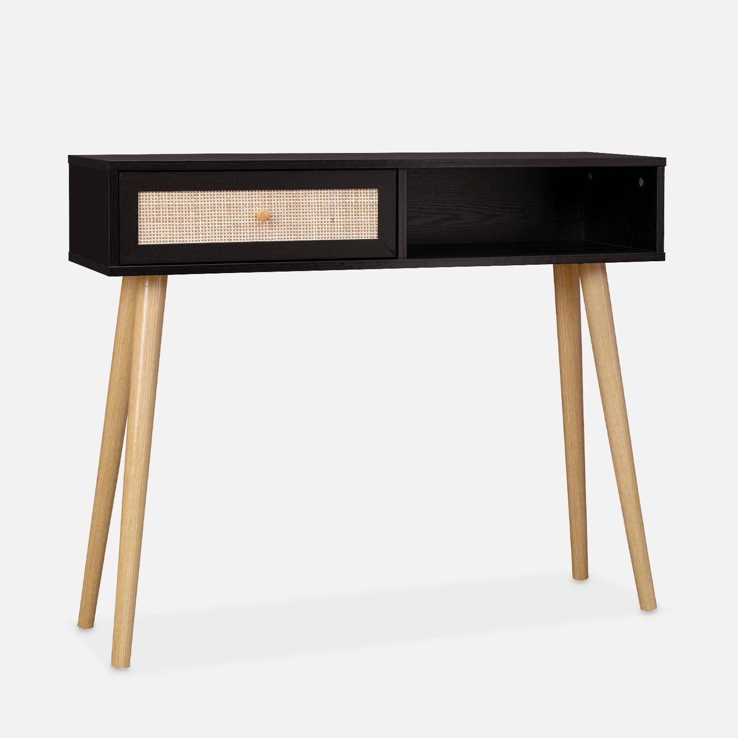 Console Scandinave Effet Bois Et Cannage Couleur : Noir â Image 2