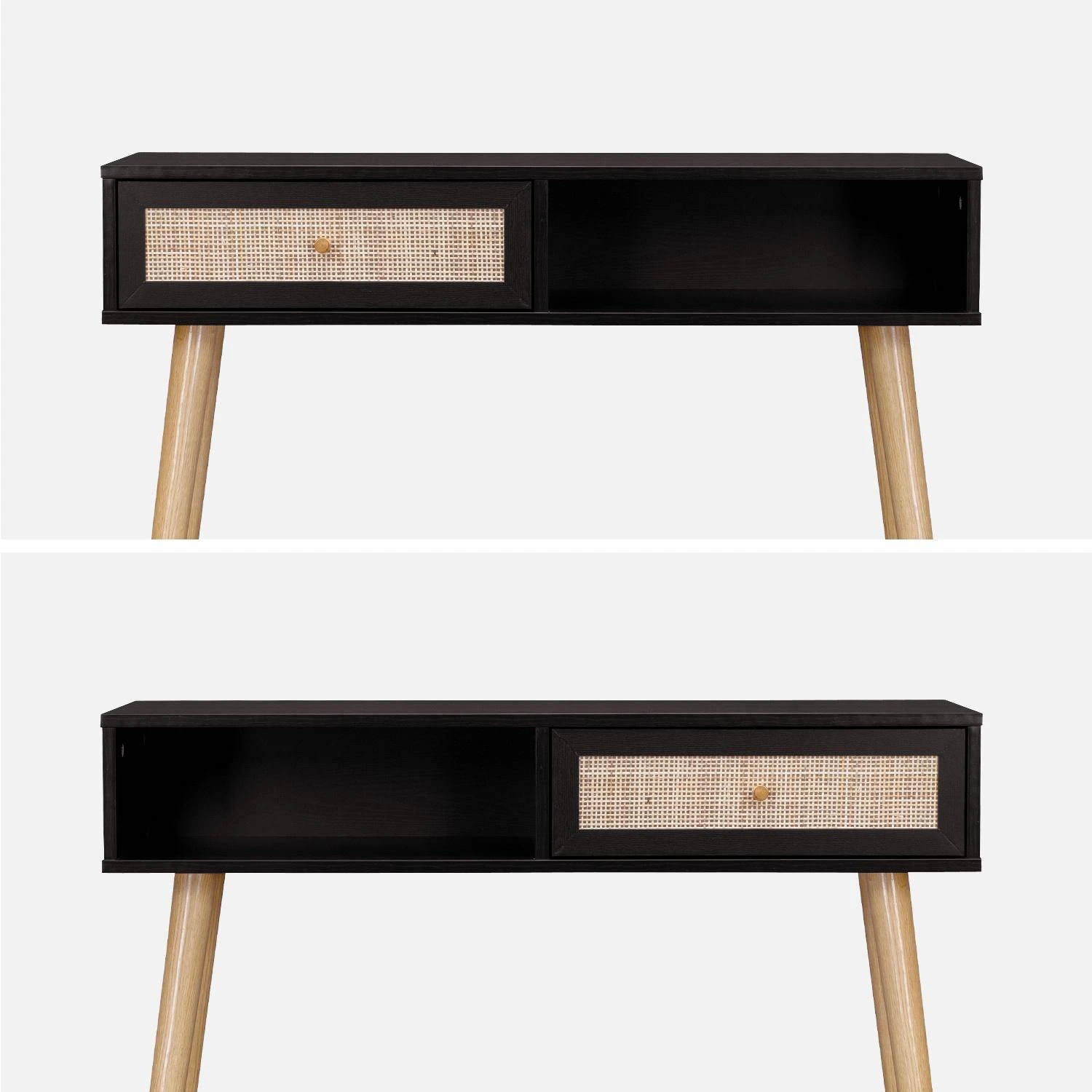 Console Scandinave Effet Bois Et Cannage Couleur : Noir â Image 3