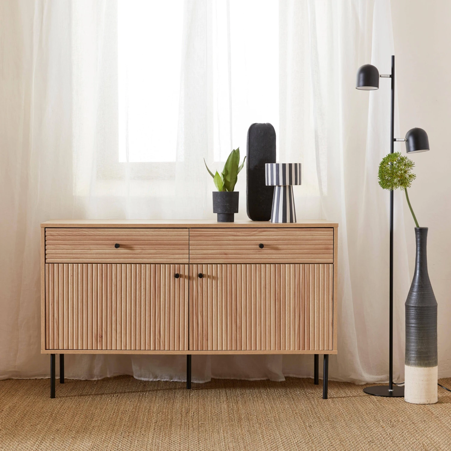 Buffet De Rangement Bois Rainuré 120 Cm