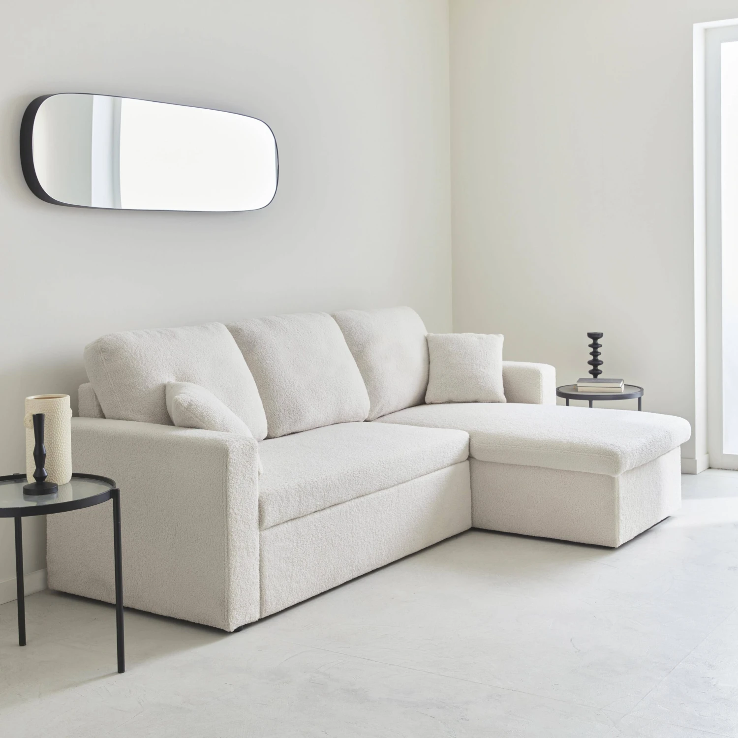 Canapé Convertible 3 Places Bouclettes Blanches