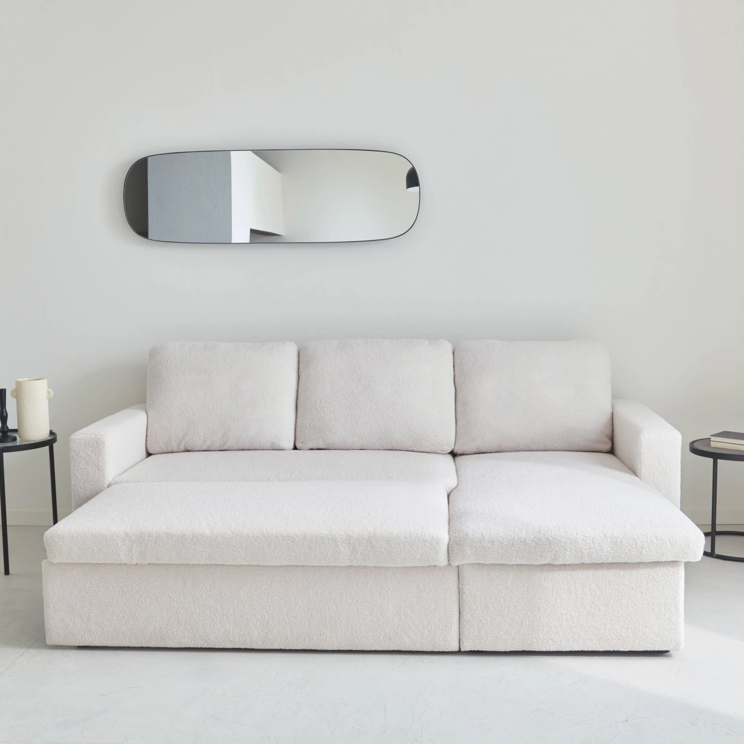 Canapé Convertible 3 Places Bouclettes Blanches – Image 3