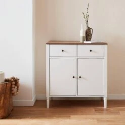 Buffet Placage Bois De FrĂȘne 2 Tiroirs Et 2 Portes