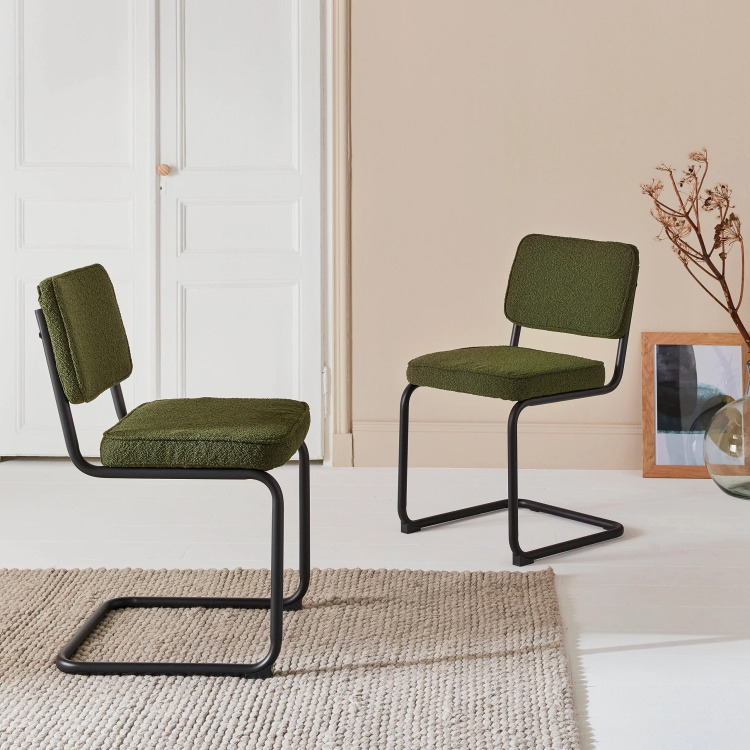 Chaise Cantilever Bouclette Texturée (lot De 2) Couleur : Vert – Image 2