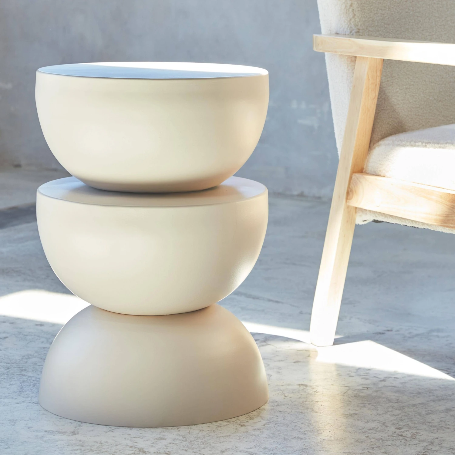 Table D'appoint, Bout De Canapé, Table De Chevet En Métal, Ø32 X H 46.5cm Couleur : Crème – Image 2