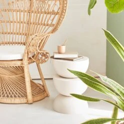 Table D'appoint, Bout De CanapĂ©, Table De Chevet En MĂ©tal, Ă32 X H 46.5cm Couleur : CrĂšme