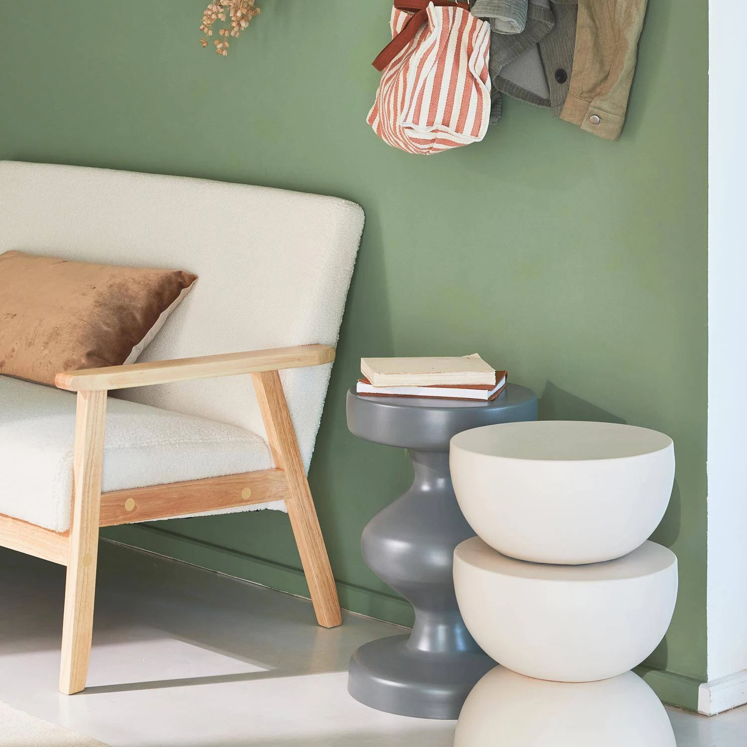 Table D'appoint, Bout De Canapé, Table De Chevet En Métal, Ø32 X H 46.5cm Couleur : Crème – Image 3