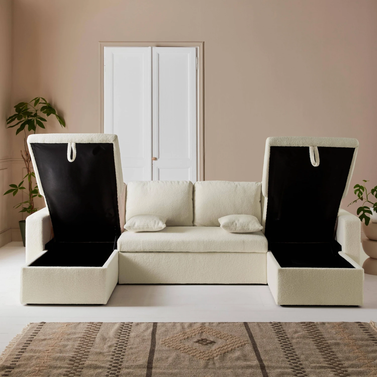 Canapé Panoramique Convertible 4 Places Tissu Bouclette – Image 3