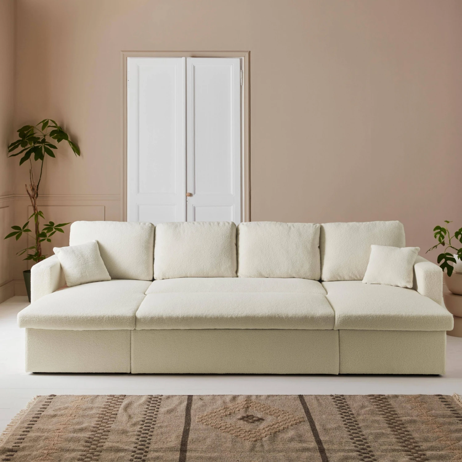 Canapé Panoramique Convertible 4 Places Tissu Bouclette – Image 2