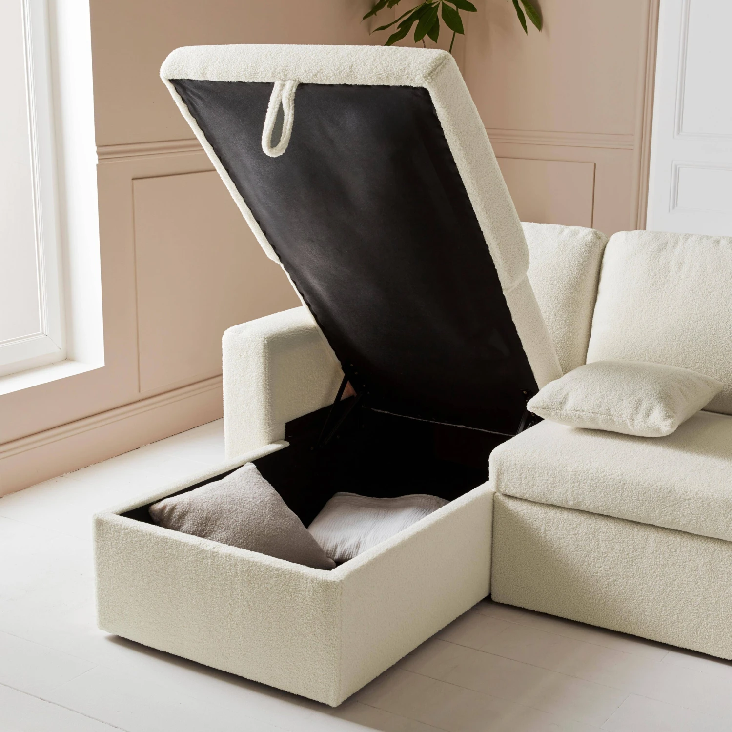 Canapé Panoramique Convertible 4 Places Tissu Bouclette – Image 4