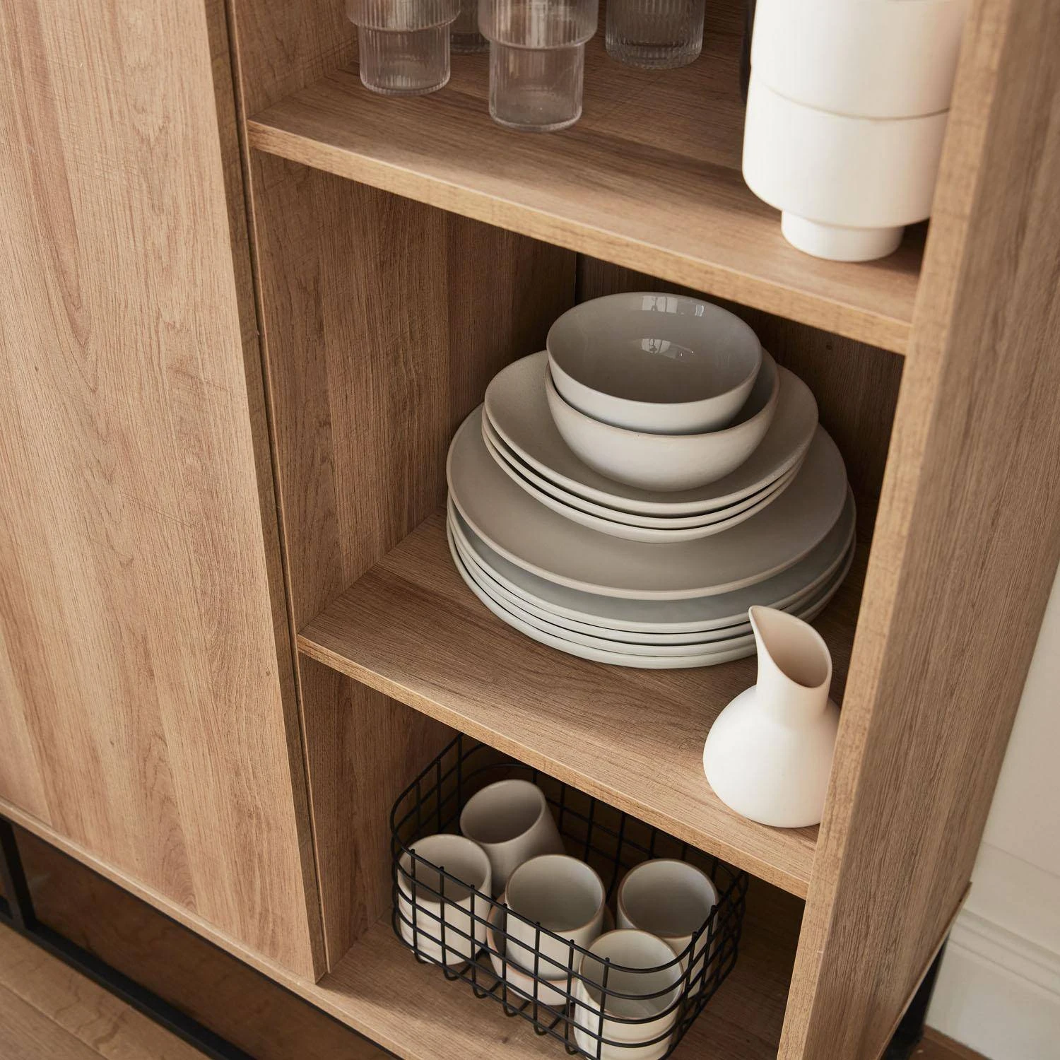 Vaisselier Métal Et Effet Bois 1 Porte – Image 3