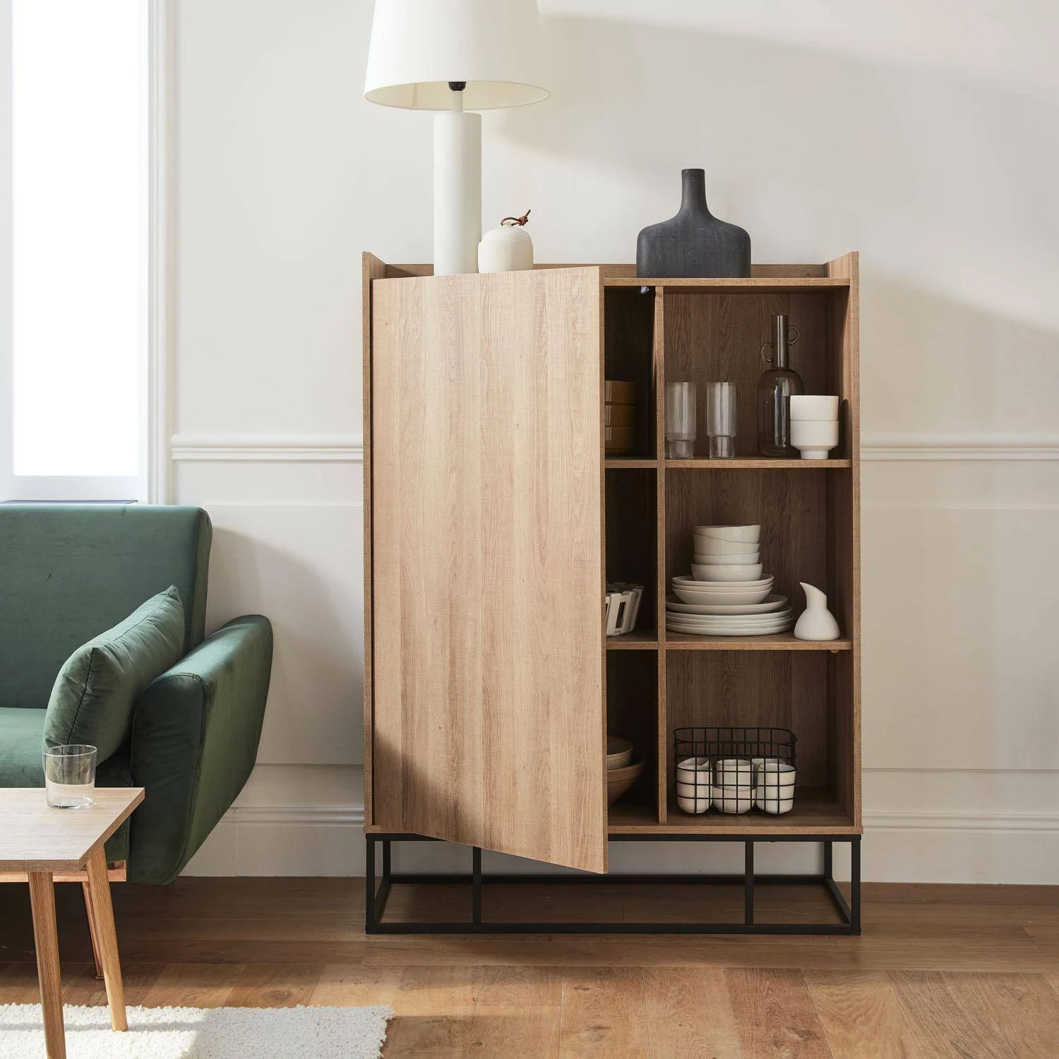 Vaisselier Métal Et Effet Bois 1 Porte – Image 2