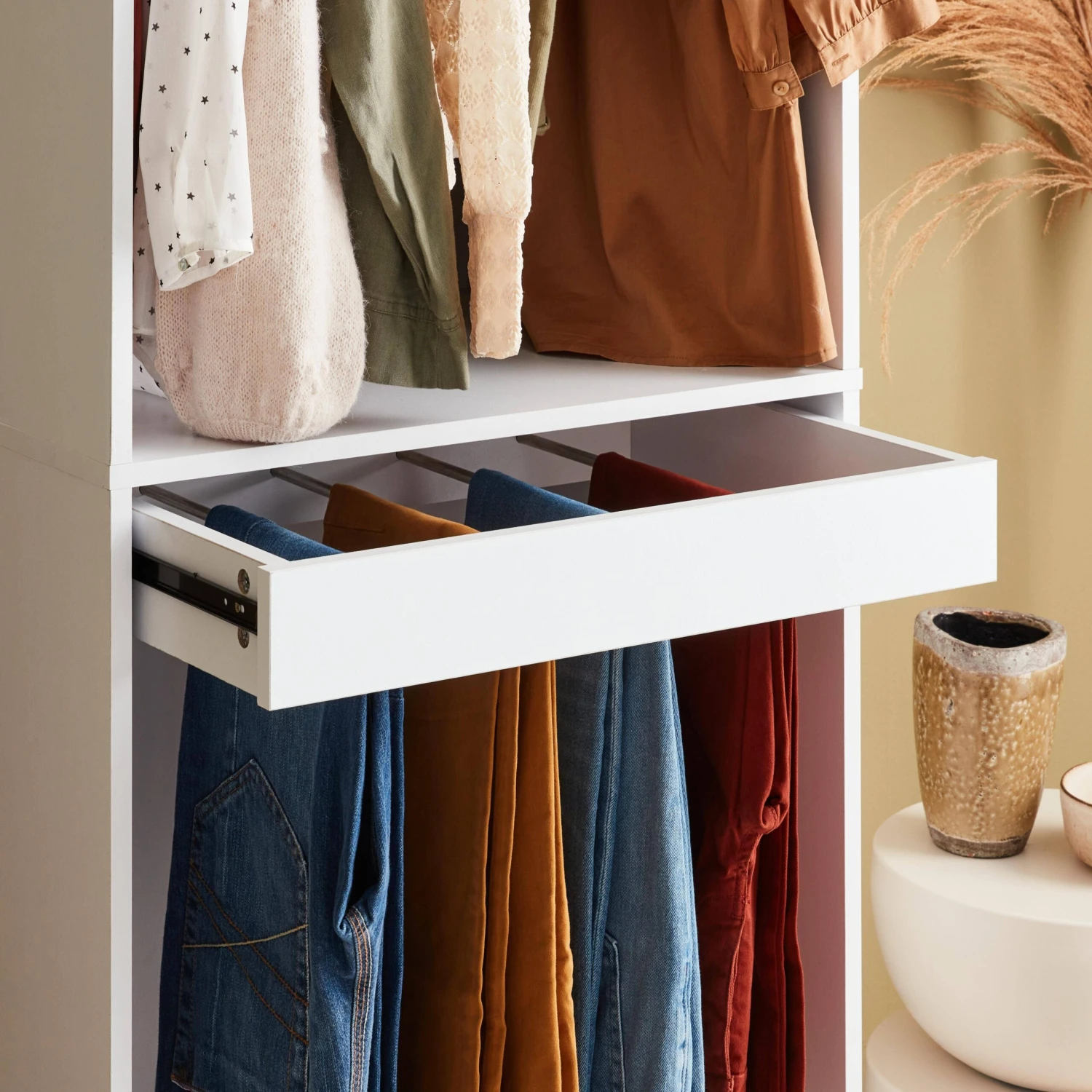 Module Dressing Avec Penderie Et Porte-pantalons Couleur : Blanc â Image 3