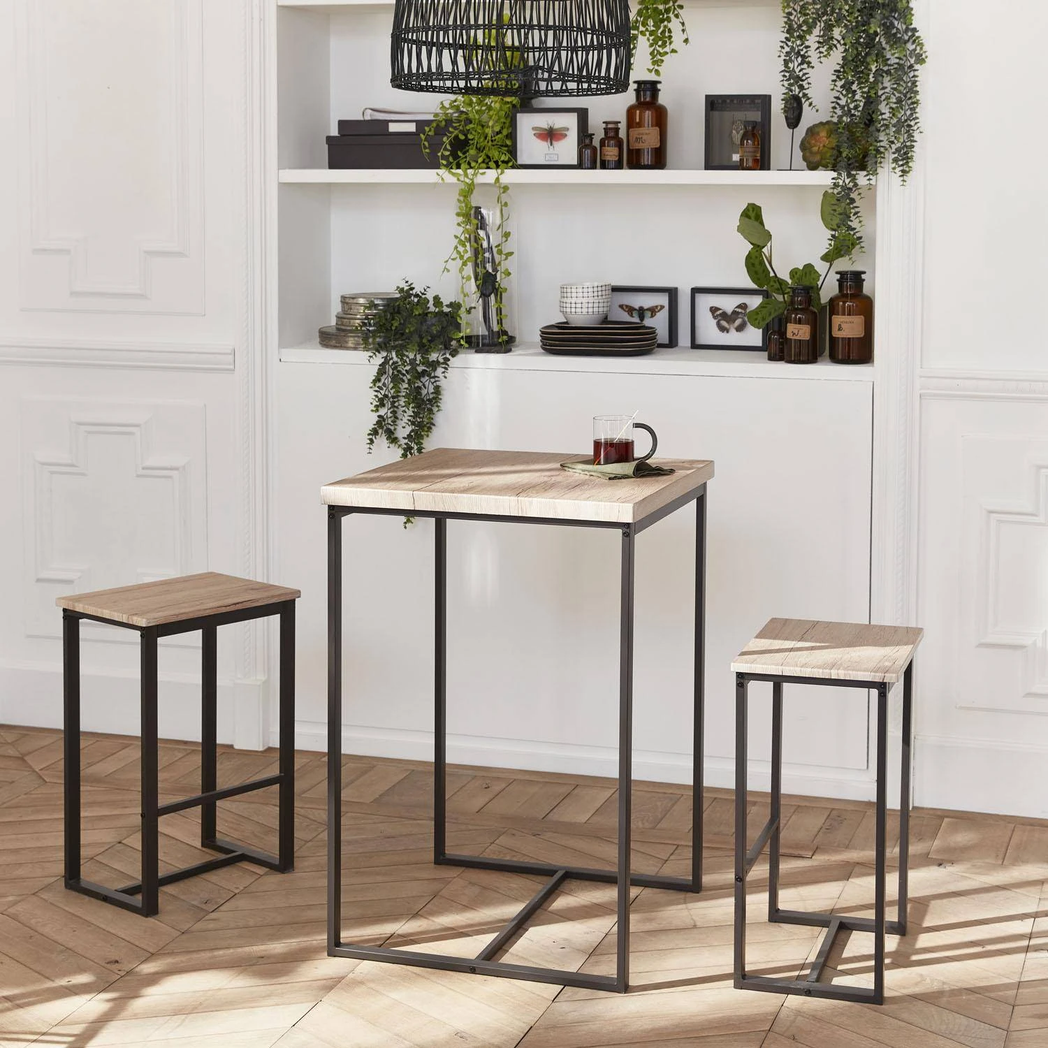 Set Table Haute Avec 2 Tabourets De Bar Couleur : Noir