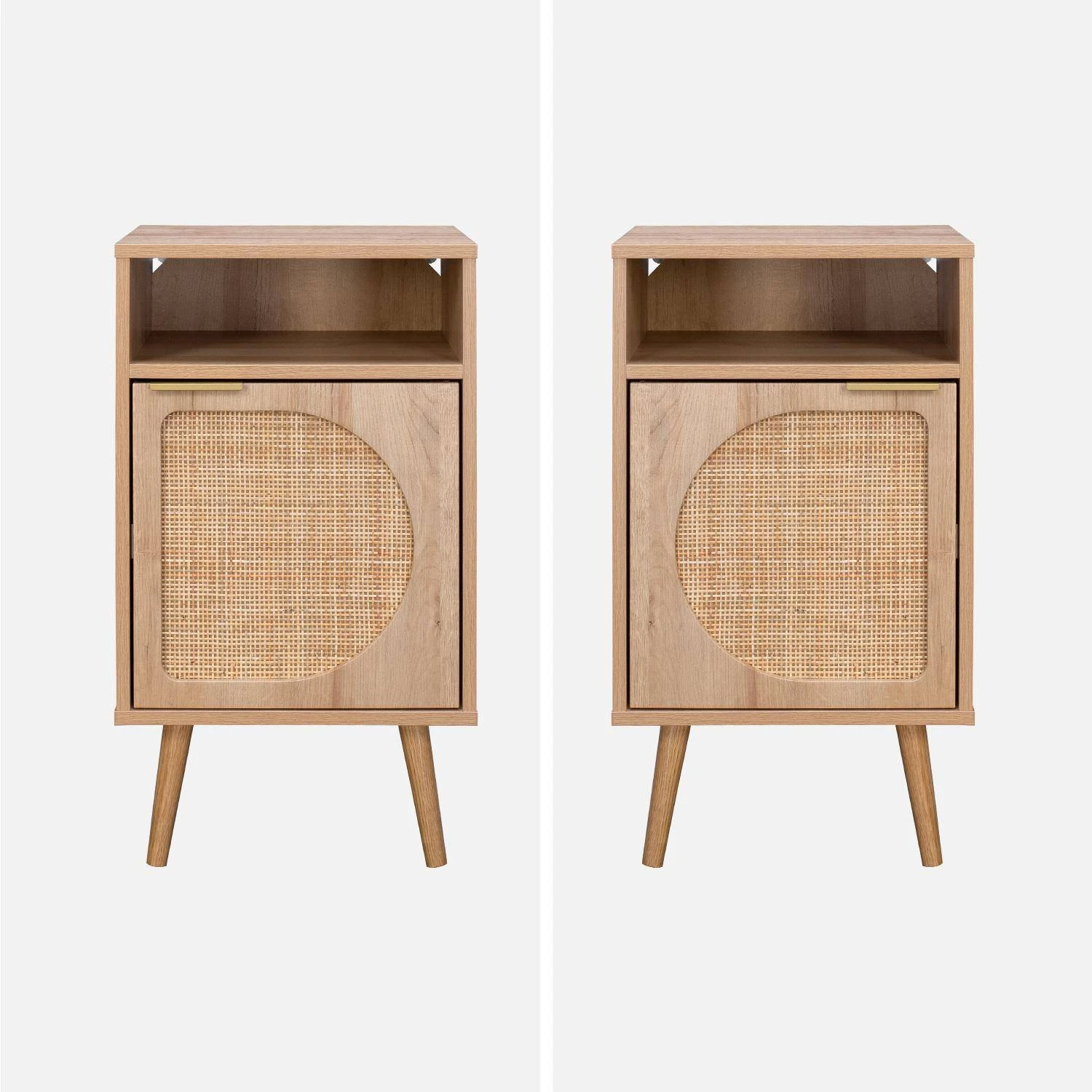 Lot De 2 Tables De Chevet Décor Bois, Cannage Arrondi – Image 3