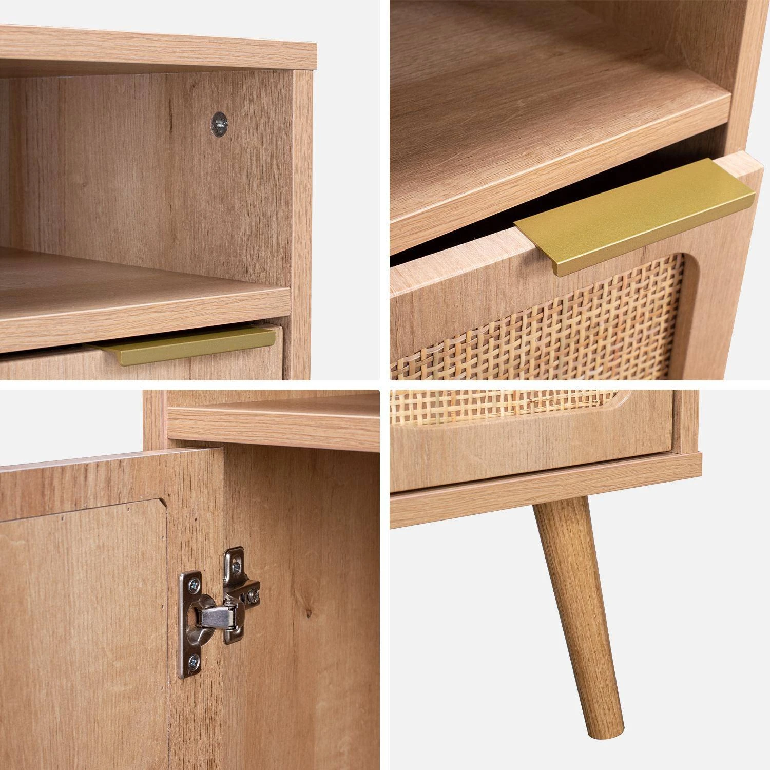 Lot De 2 Tables De Chevet Décor Bois, Cannage Arrondi – Image 5