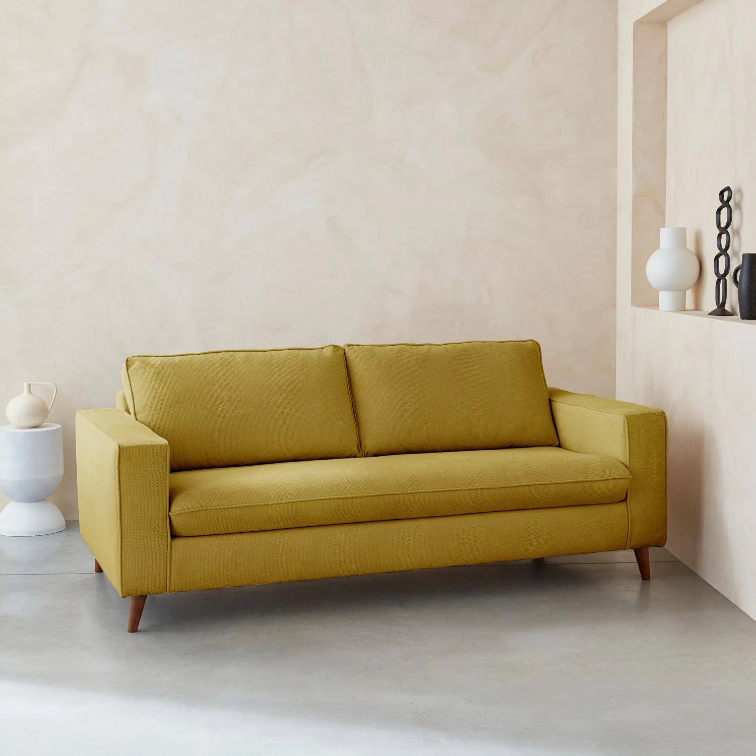 Canapé Lit Convertible 3 Places Avec Matelas 12cm - Fabriqué En France Couleur : Moutarde – Image 2