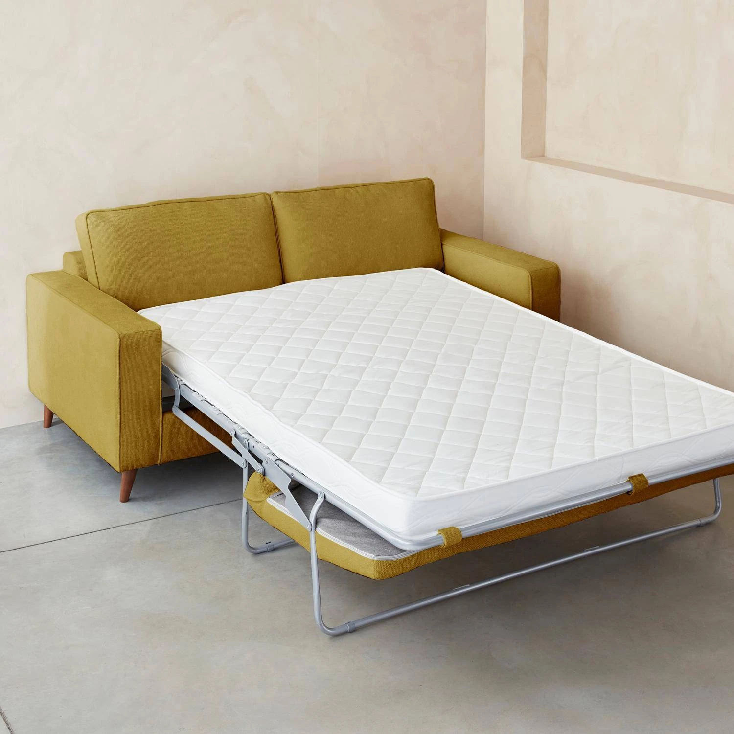Canapé Lit Convertible 3 Places Avec Matelas 12cm - Fabriqué En France Couleur : Moutarde – Image 5