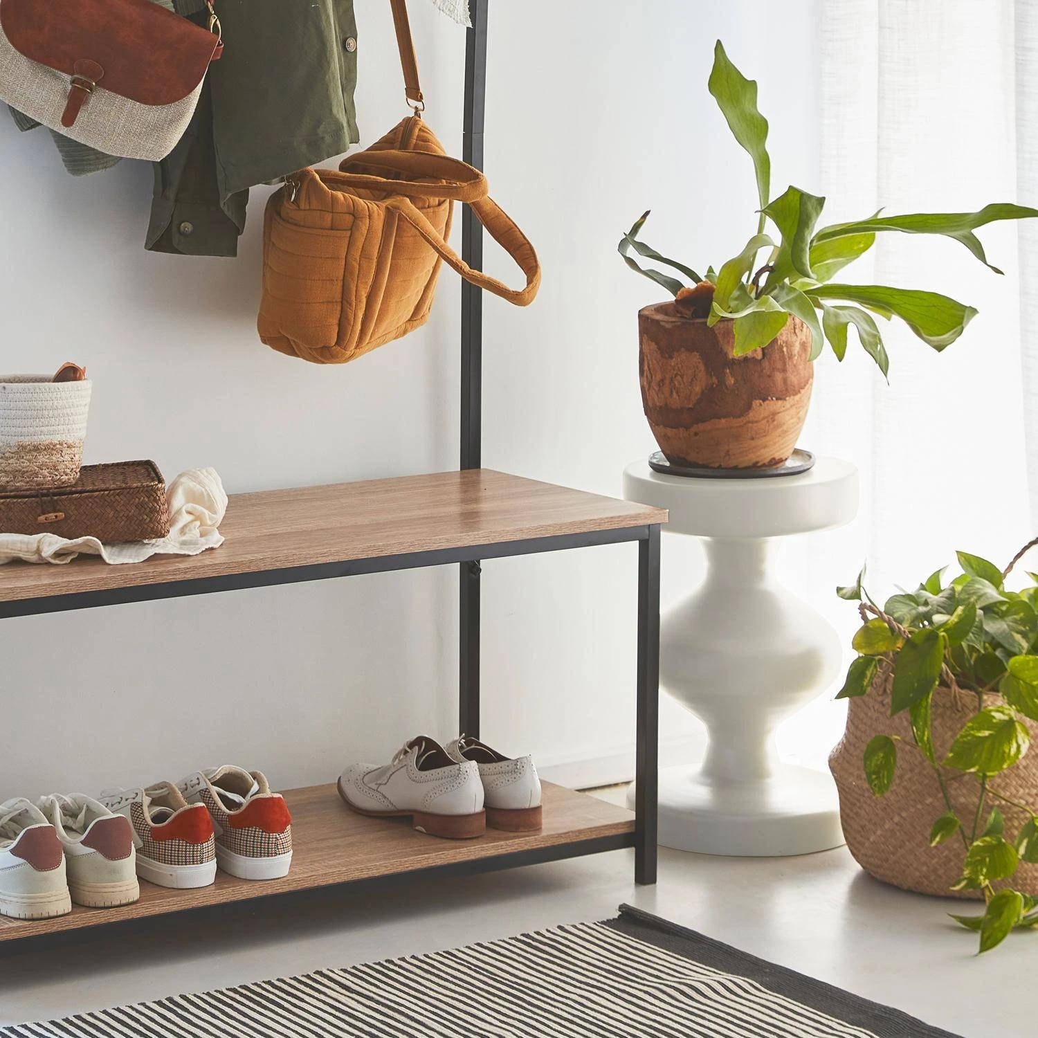 Table D'appoint, Bout De Canapé, Table De Chevet En Métal, Ø29,5 X H 47cm Couleur : Crème – Image 2