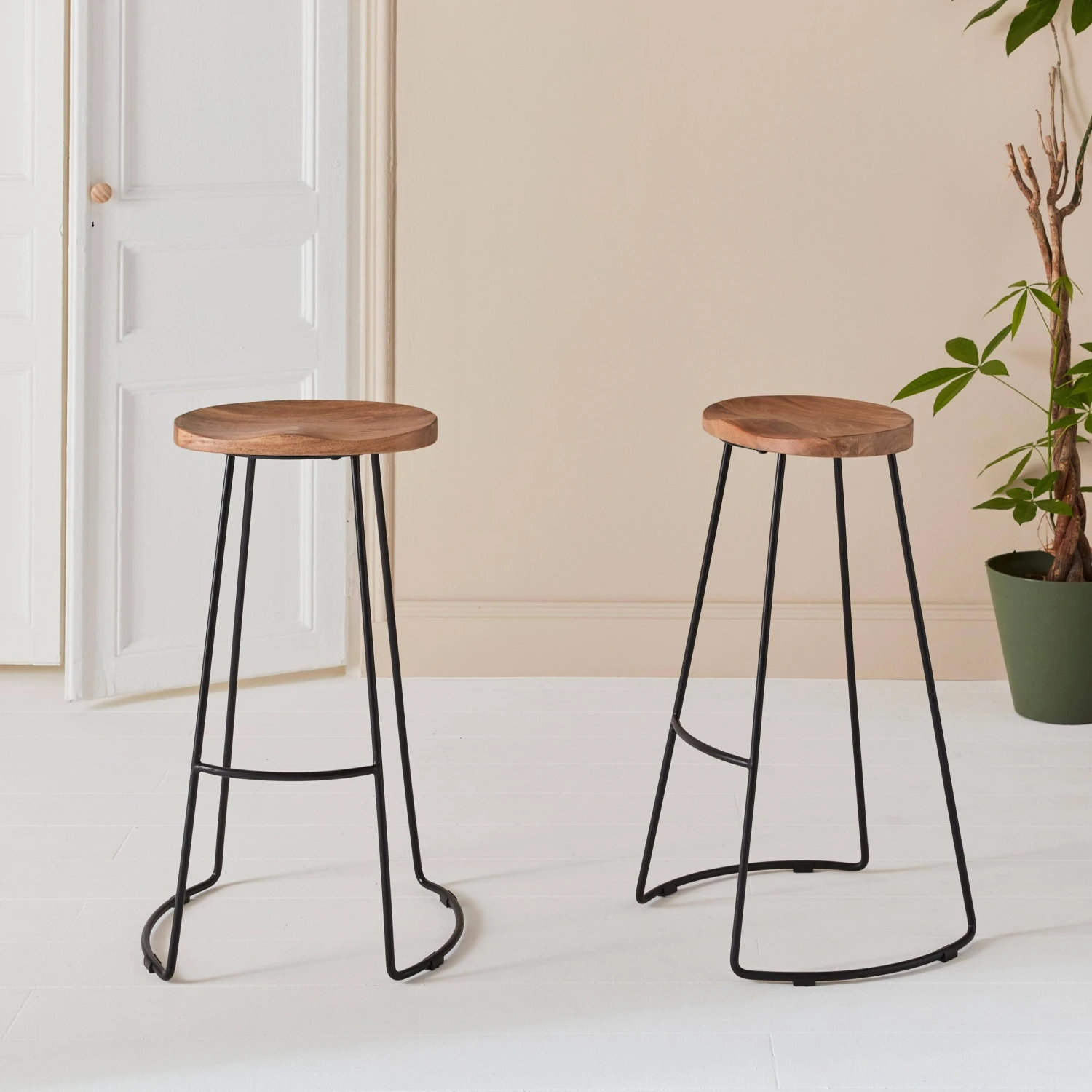Tabouret De Bar Bois De Manguier Et Acier, Repose Pieds, 75cm (lot De 2) Couleur : Naturel â Image 2