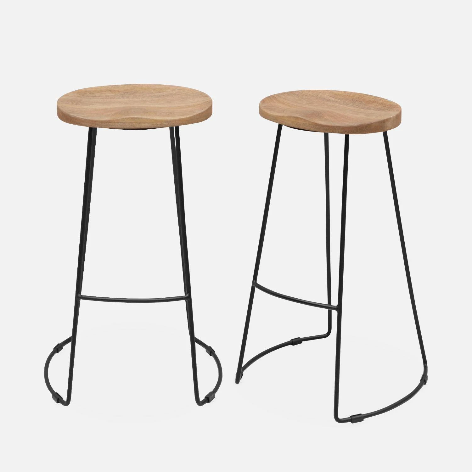 Tabouret De Bar Bois De Manguier Et Acier, Repose Pieds, 75cm (lot De 2) Couleur : Naturel â Image 3