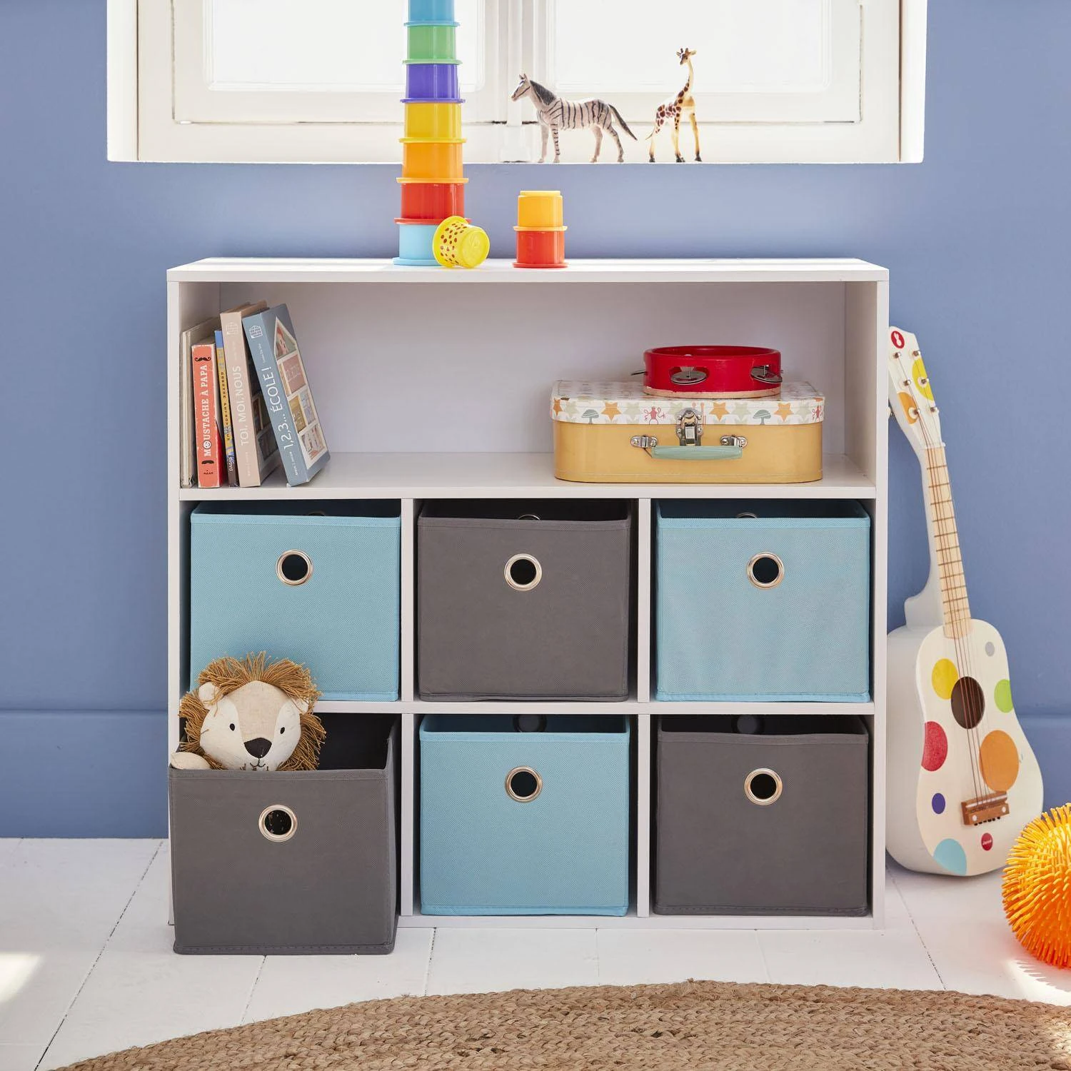 Meuble Rangement Enfant 6 Paniers Couleur : Bleu â Image 2