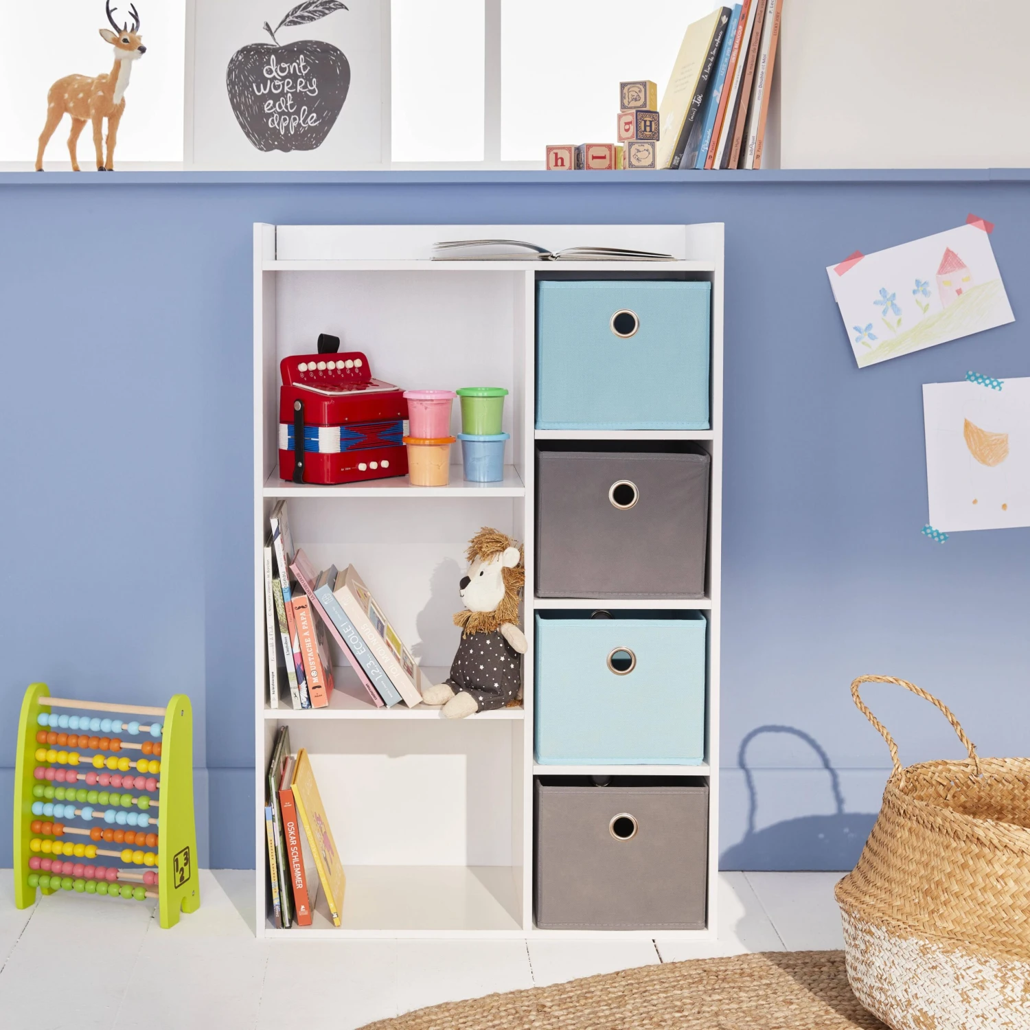 Meuble Rangement Enfant 4 Paniers Couleur : Bleu