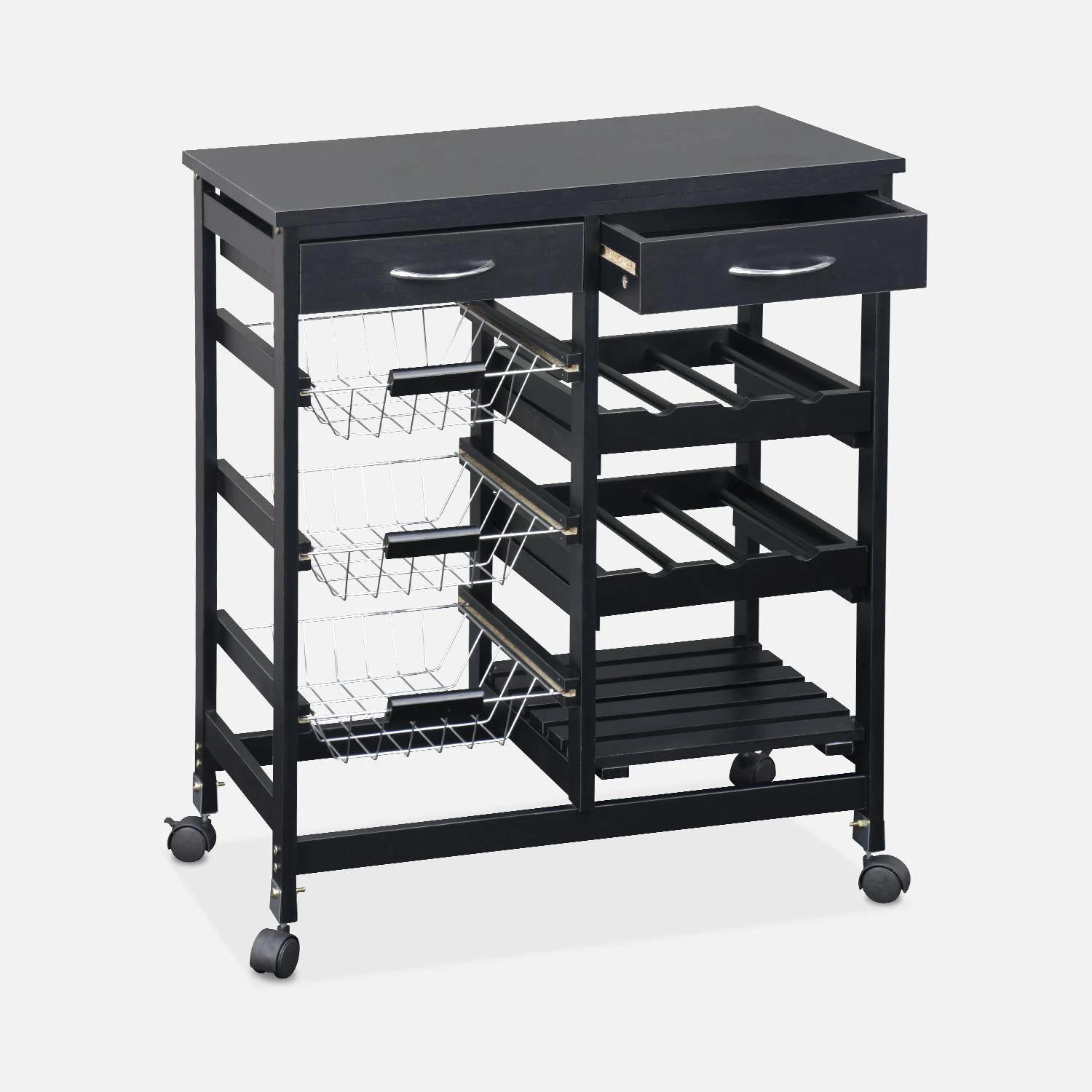 Desserte Cuisine Effet Bois à Roulettes 65 X 35 Cm Couleur : Noir – Image 5