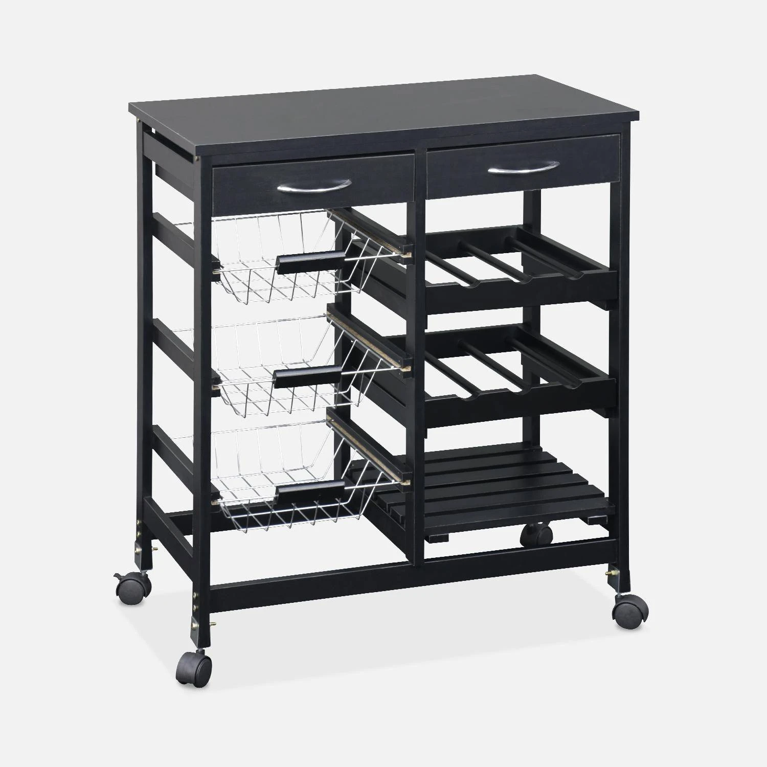 Desserte Cuisine Effet Bois à Roulettes 65 X 35 Cm Couleur : Noir – Image 3