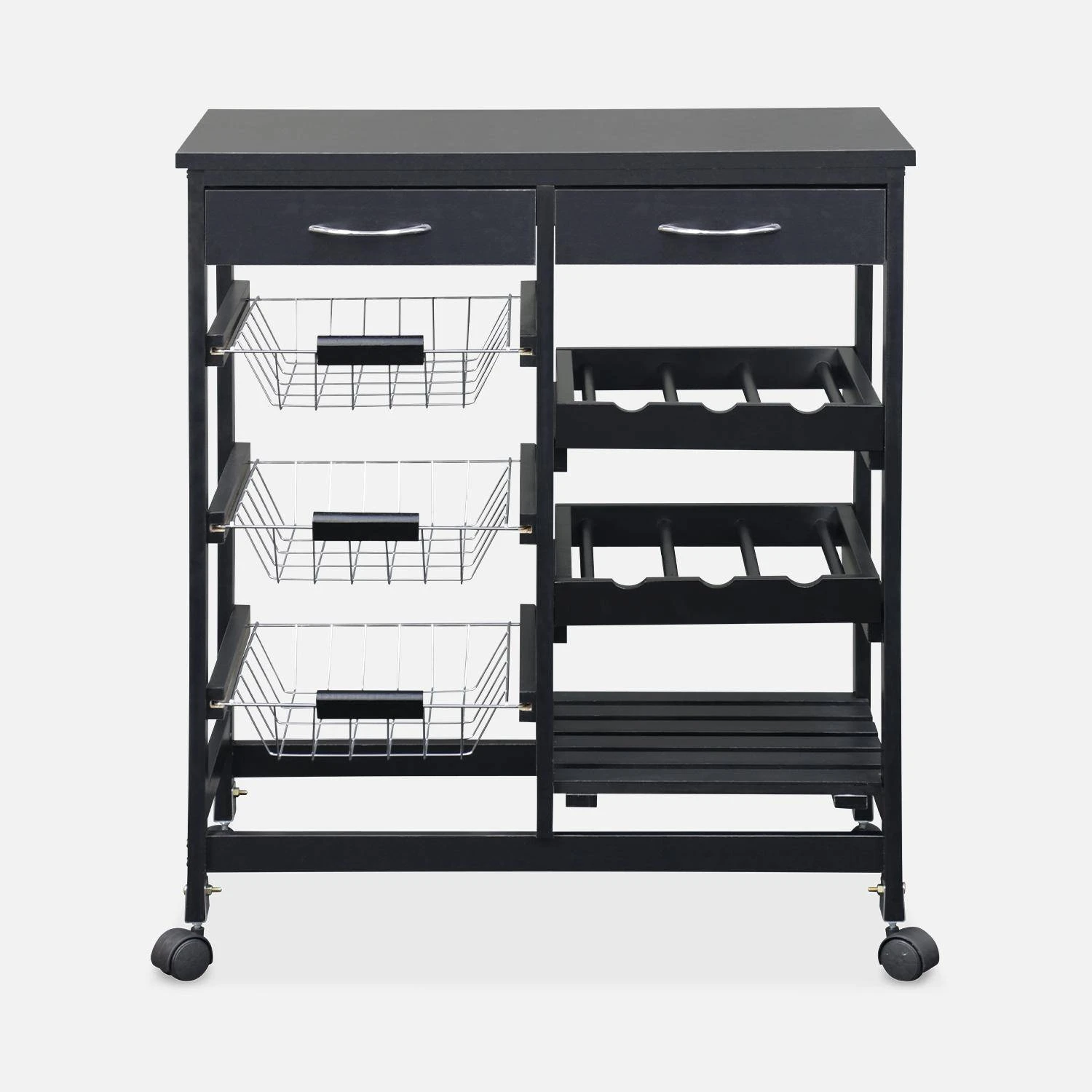 Desserte Cuisine Effet Bois à Roulettes 65 X 35 Cm Couleur : Noir – Image 4