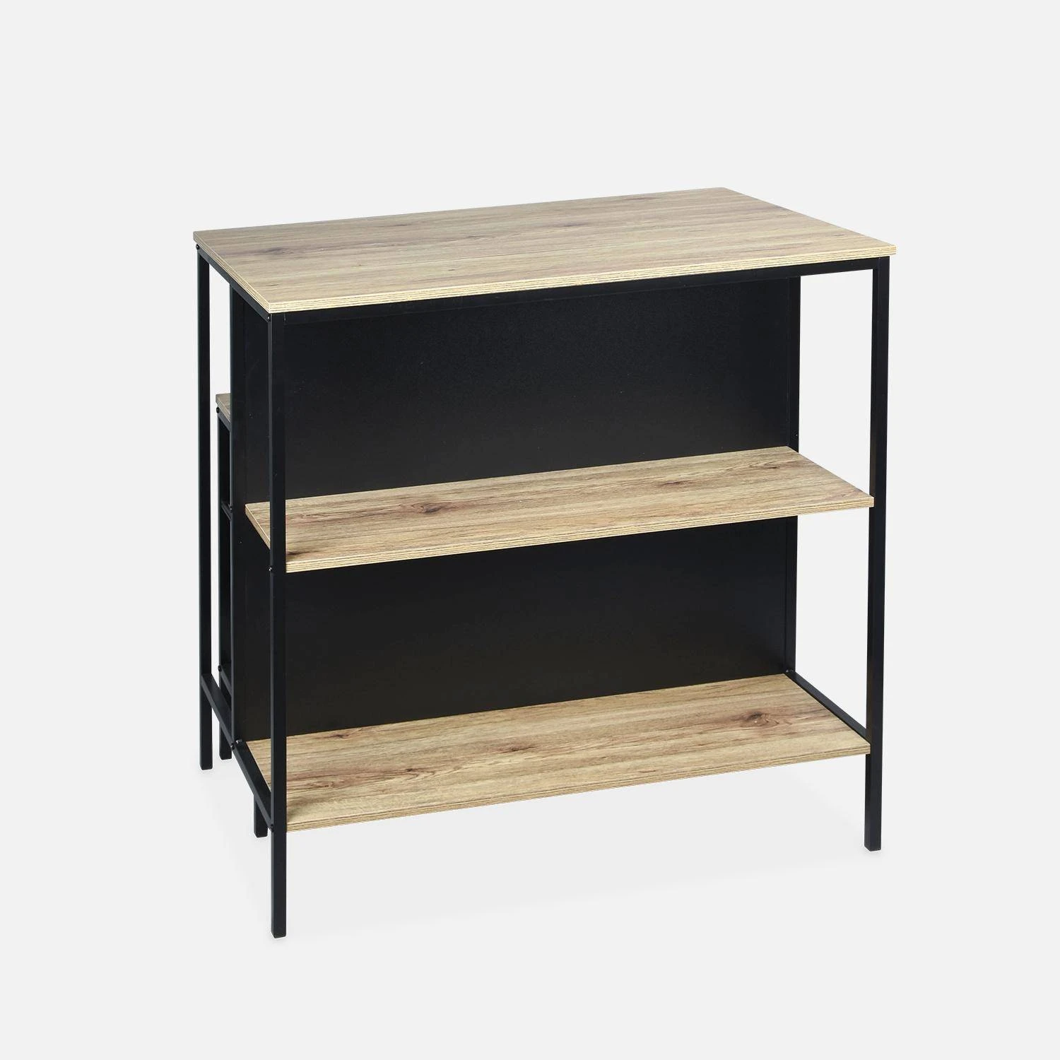 Table Haute Décor Bois Et Métal 2 étagères, 2 Tabourets – Image 5