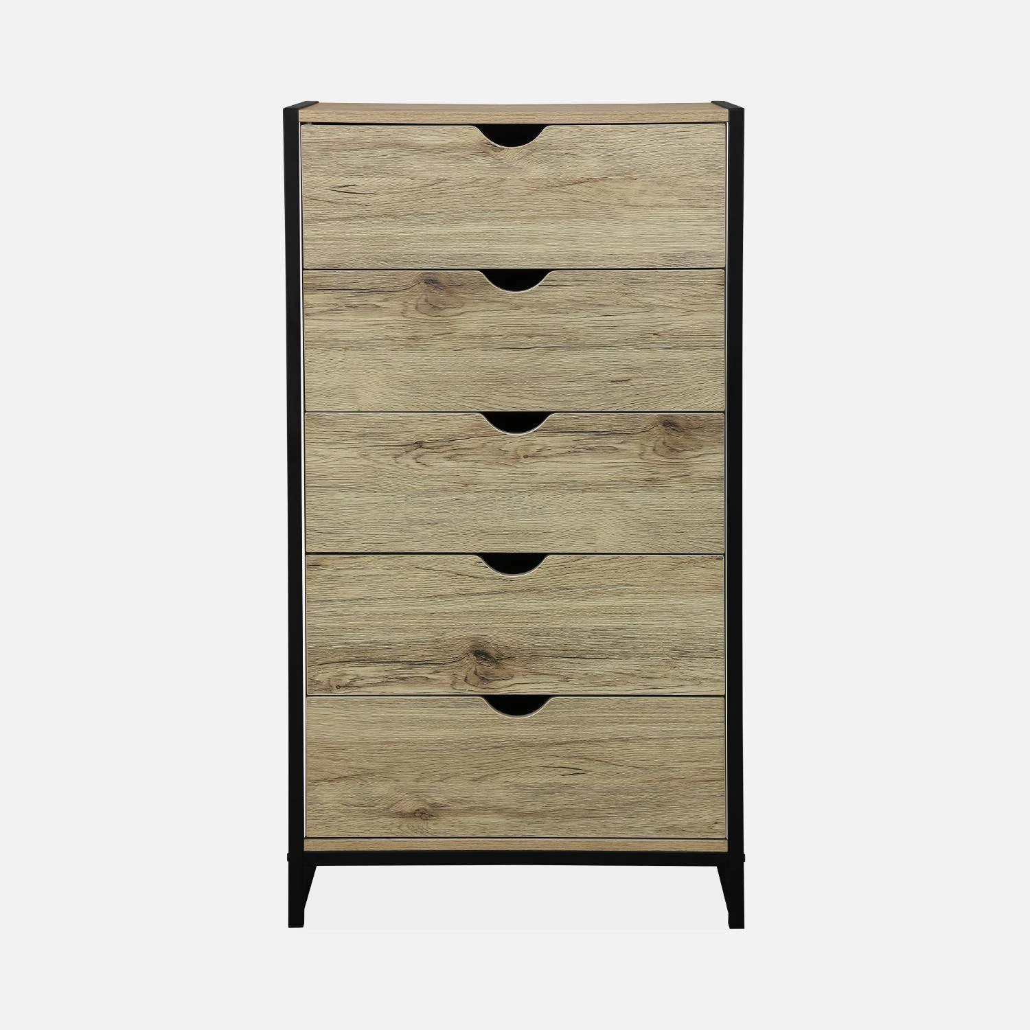 Commode Industrielle Effet Bois Et Métal 5 Tiroirs – Image 4