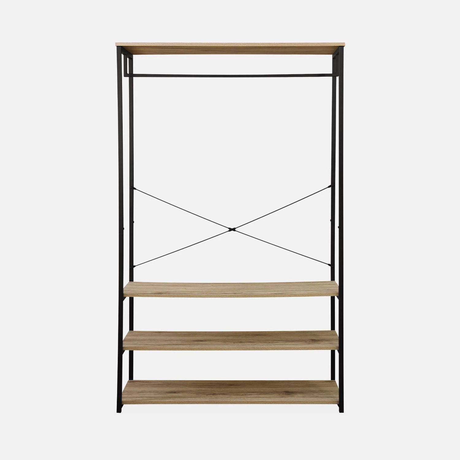 Meuble D'entrée Métal Et Décor Bois, 3 Niveaux, Barre De Penderie – Image 4