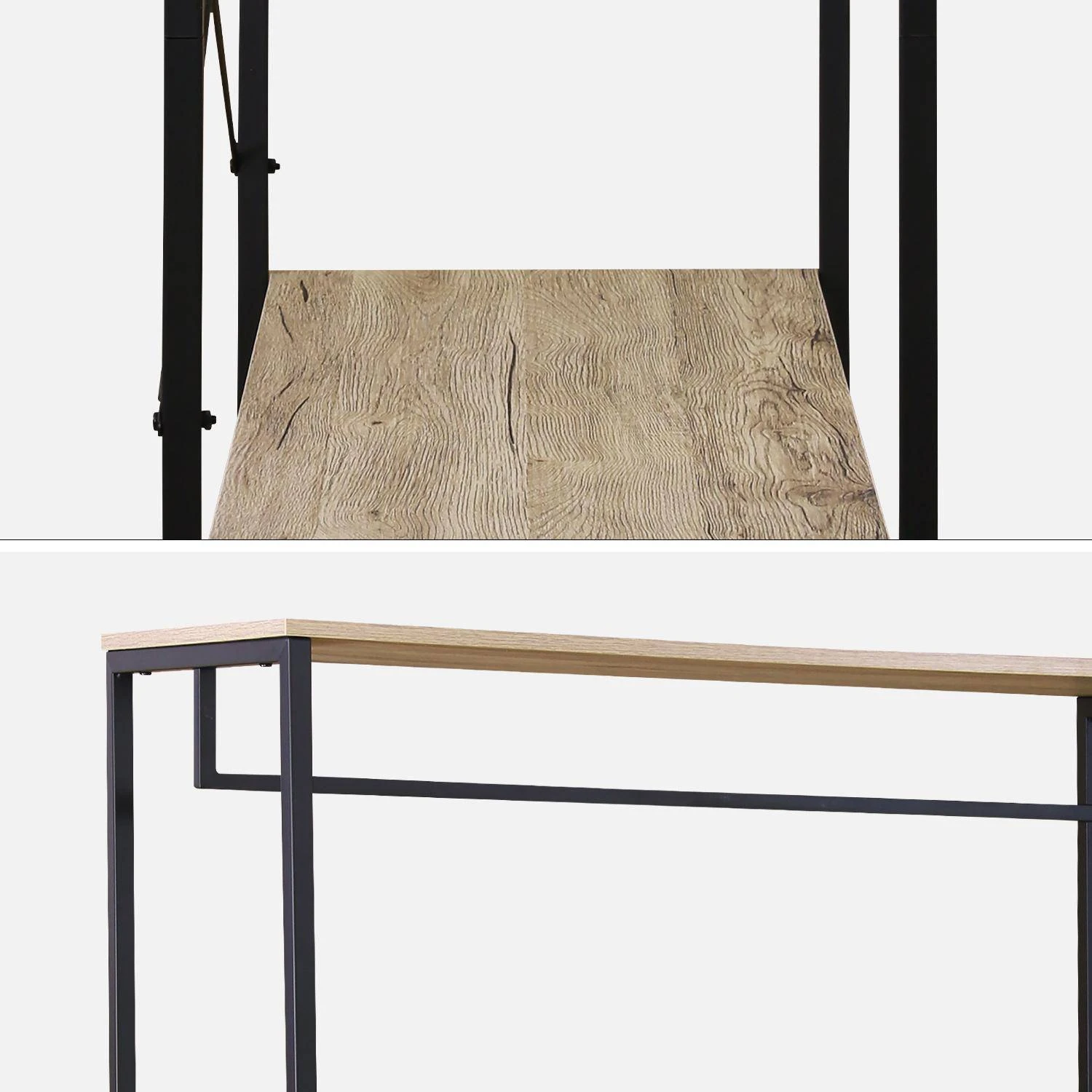 Meuble D'entrée Métal Et Décor Bois, 3 Niveaux, Barre De Penderie – Image 6