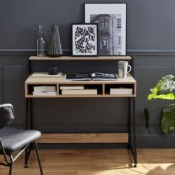 Bureau Métal Et Effet Bois 1 étagère Et 3 Casiers De Rangement