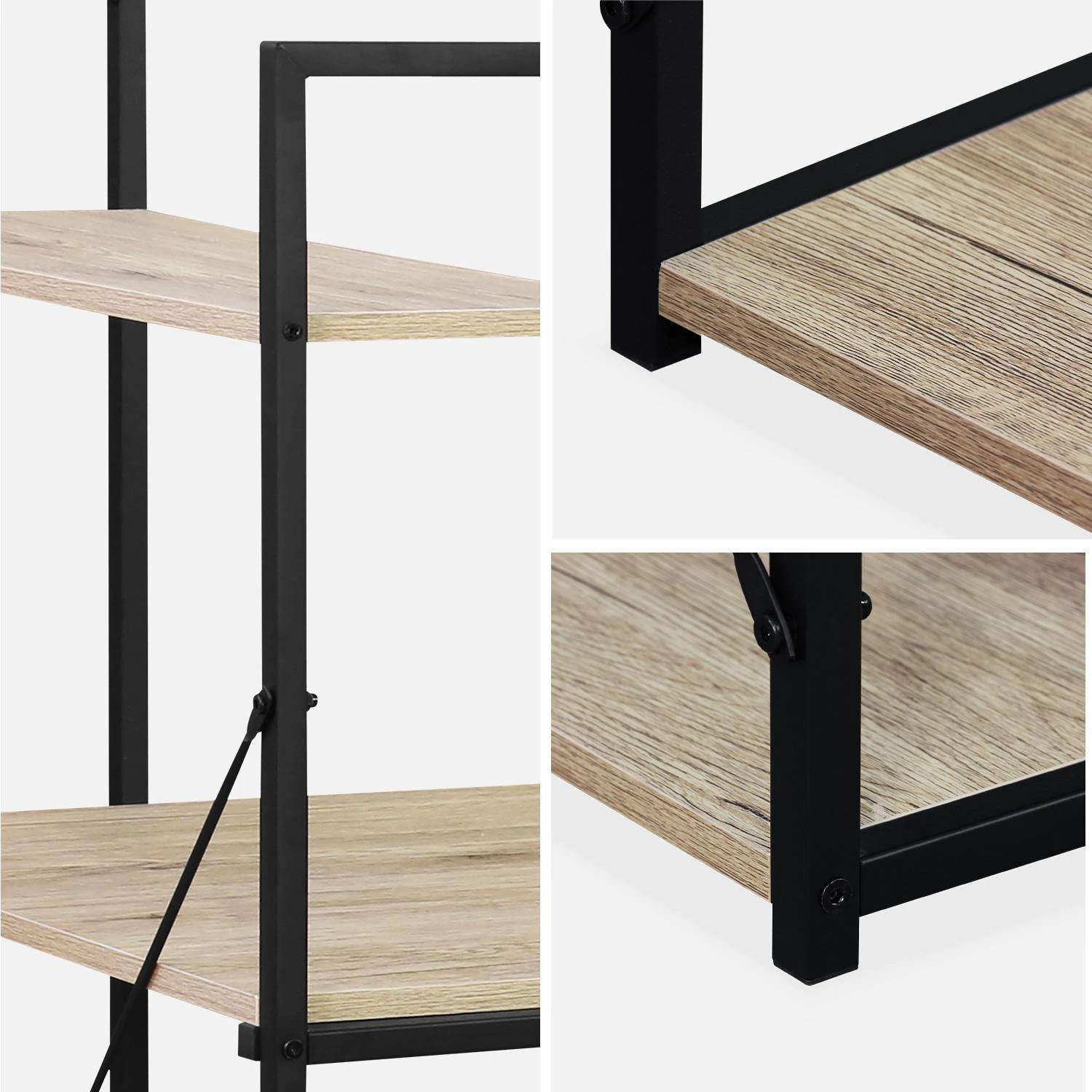 Bureau Bibliothèque Effet Bois Avec étagères – Image 8