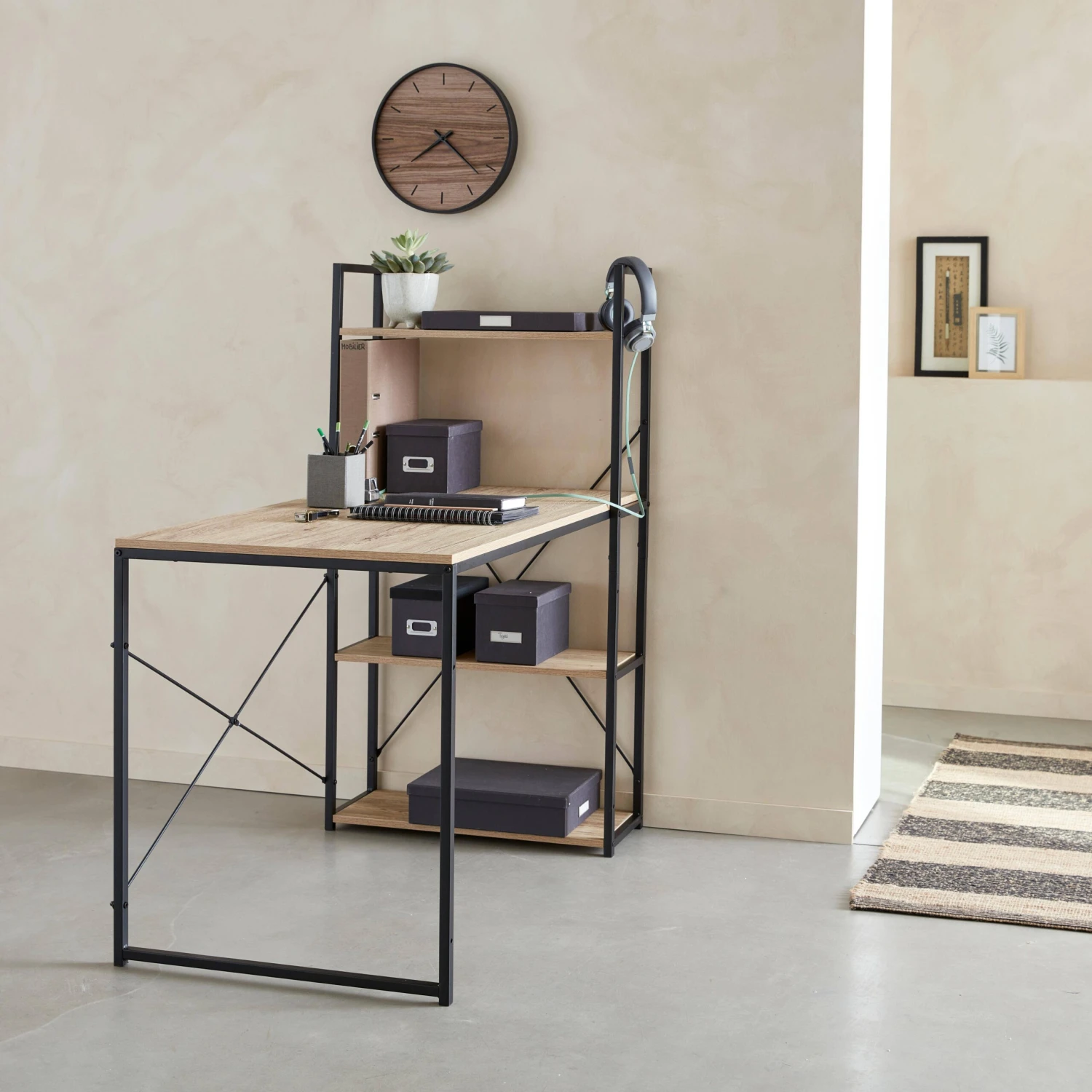 Bureau Bibliothèque Effet Bois Avec étagères – Image 4