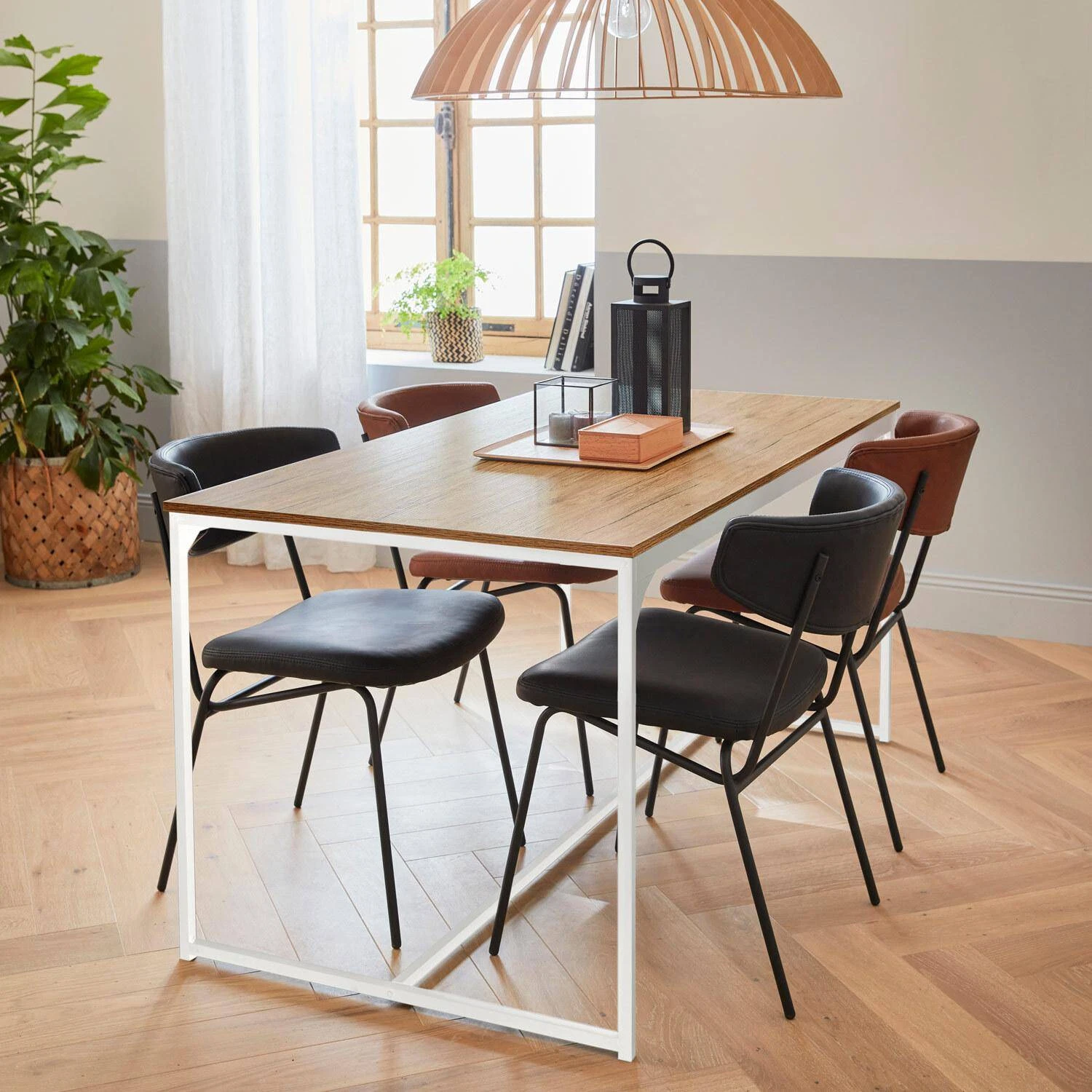 Table à Manger Métal Et Effet Bois 4 Places Couleur : Blanc – Image 2