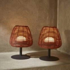 Lampe LED Nomades Sans Fil En Rotin Naturel (lot De 2)