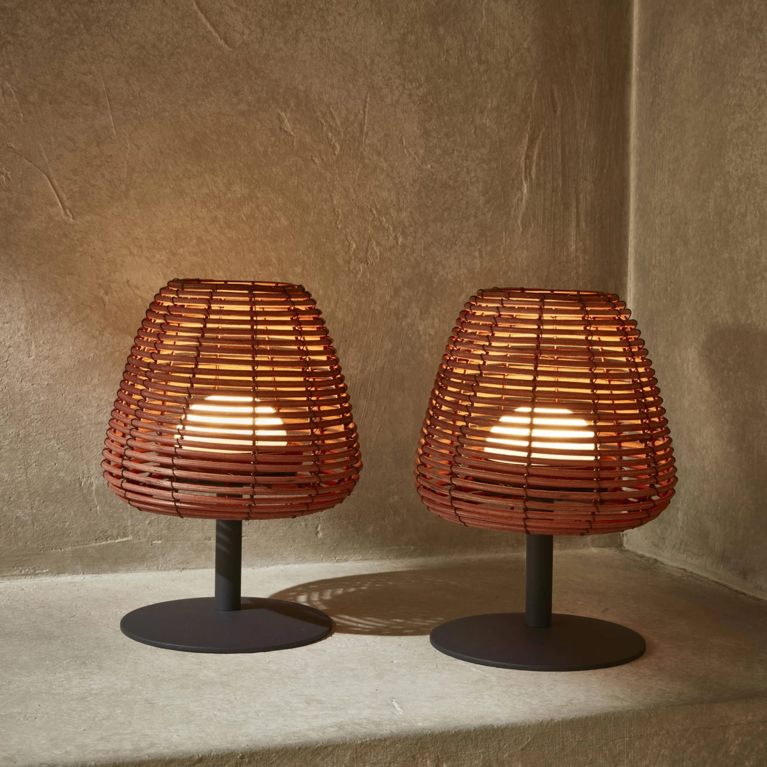 Lampe LED Nomades Sans Fil En Rotin Naturel (lot De 2)