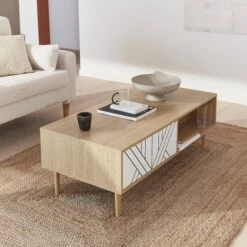 Table Basse Effet Bois Naturel Couleur : Blanc