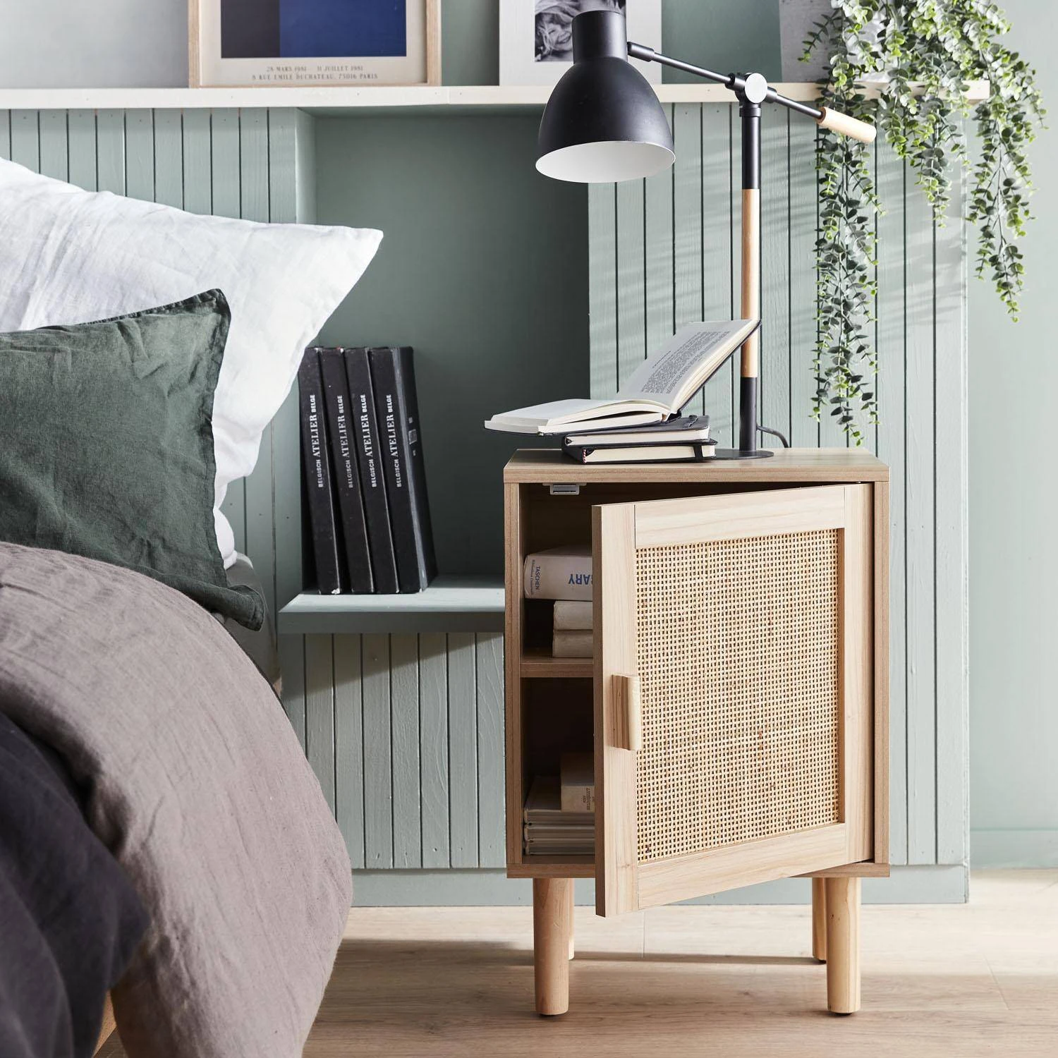 Table De Chevet Cannage Et Effet Bois â Image 2