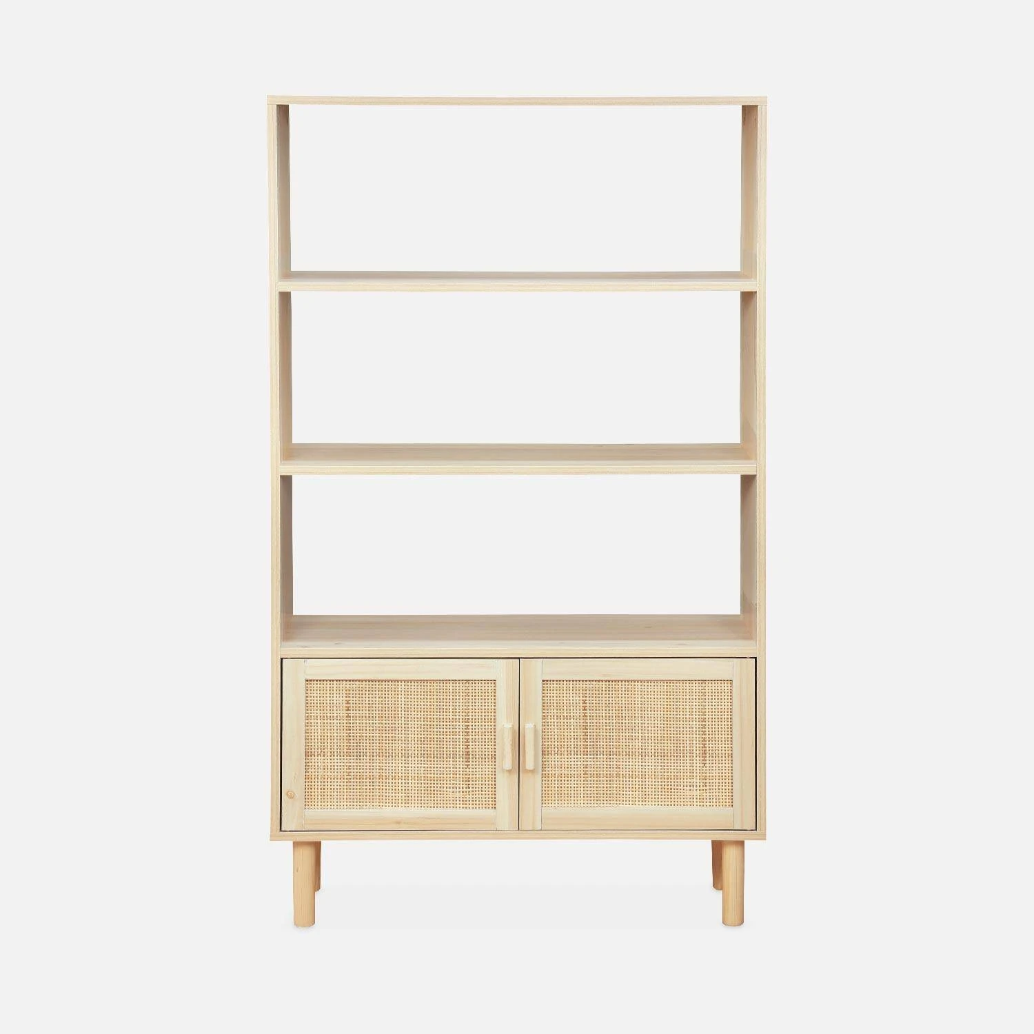 Etagère Bibliothèque Cannage Et Effet Bois 3 Niveaux 2 Portes – Image 4