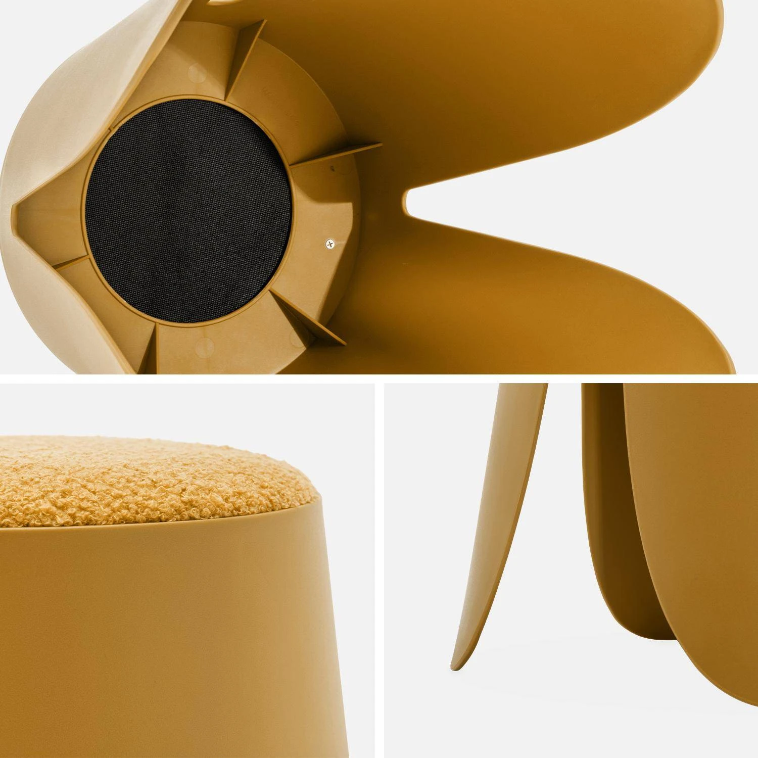 Set De 2 Tabourets Empilables, Bouclette Texturée Couleur : Moutarde – Image 4