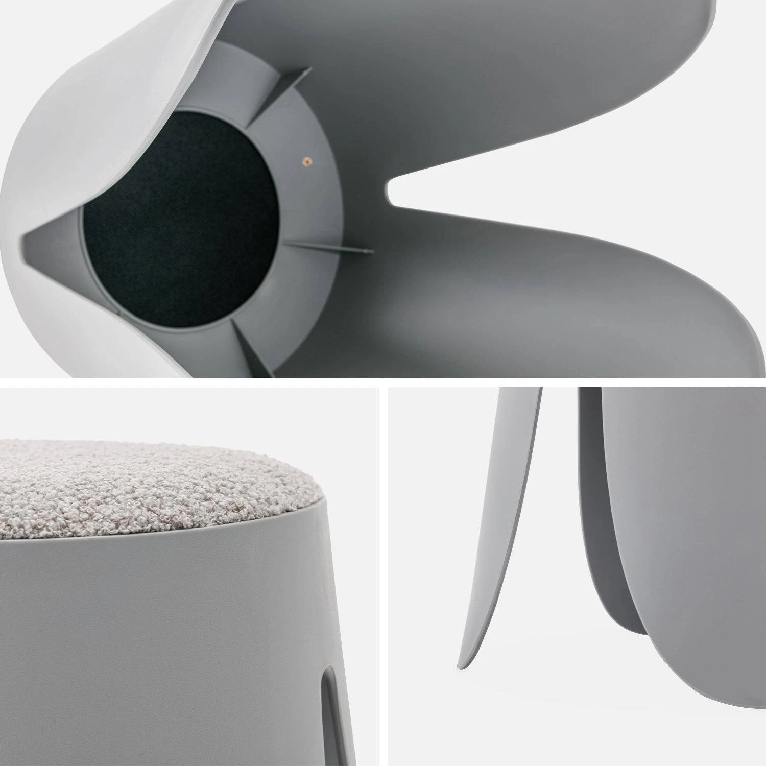 Set De 4 Tabourets Empilables Bouclette Texturée Couleur : Gris Clair – Image 4