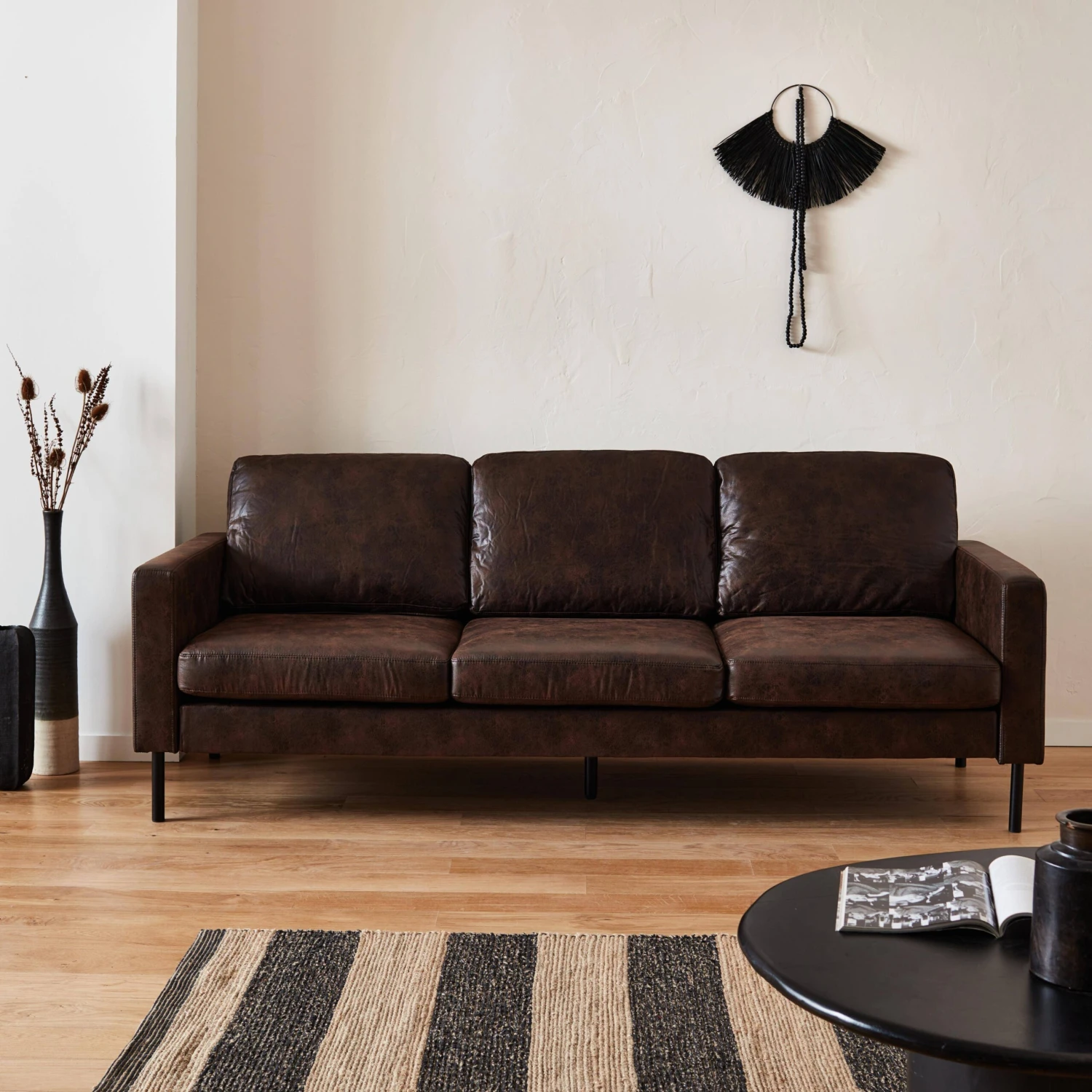 Canapé 3 Places Simili Cuir Microfibres Pieds Métal