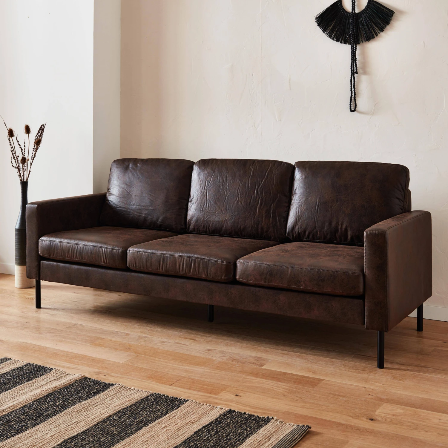 Canapé 3 Places Simili Cuir Microfibres Pieds Métal – Image 2