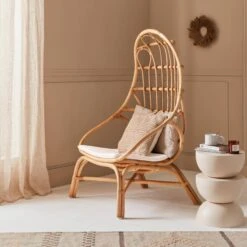 Fauteuil Ćuf En Rotin Avec Coussin