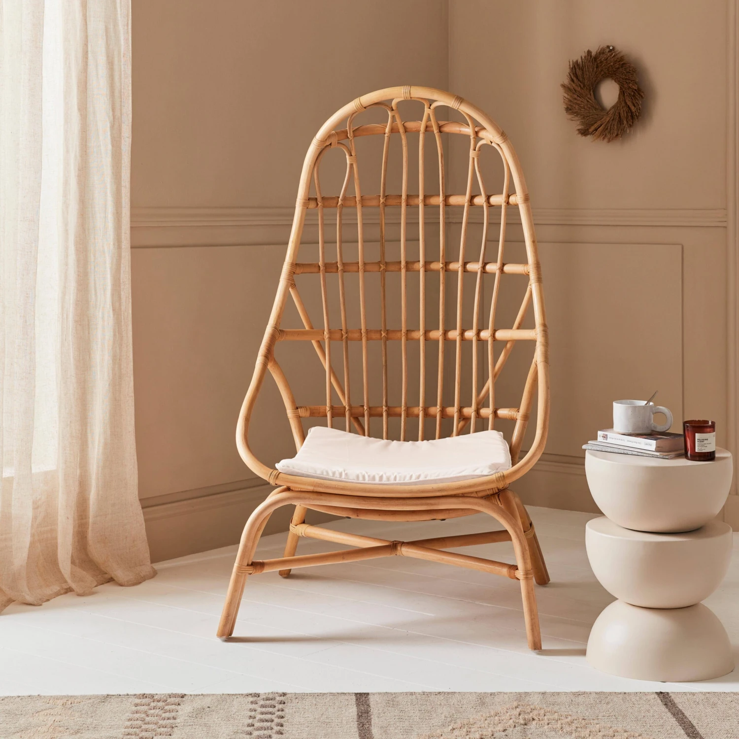 Fauteuil œuf En Rotin Avec Coussin – Image 2